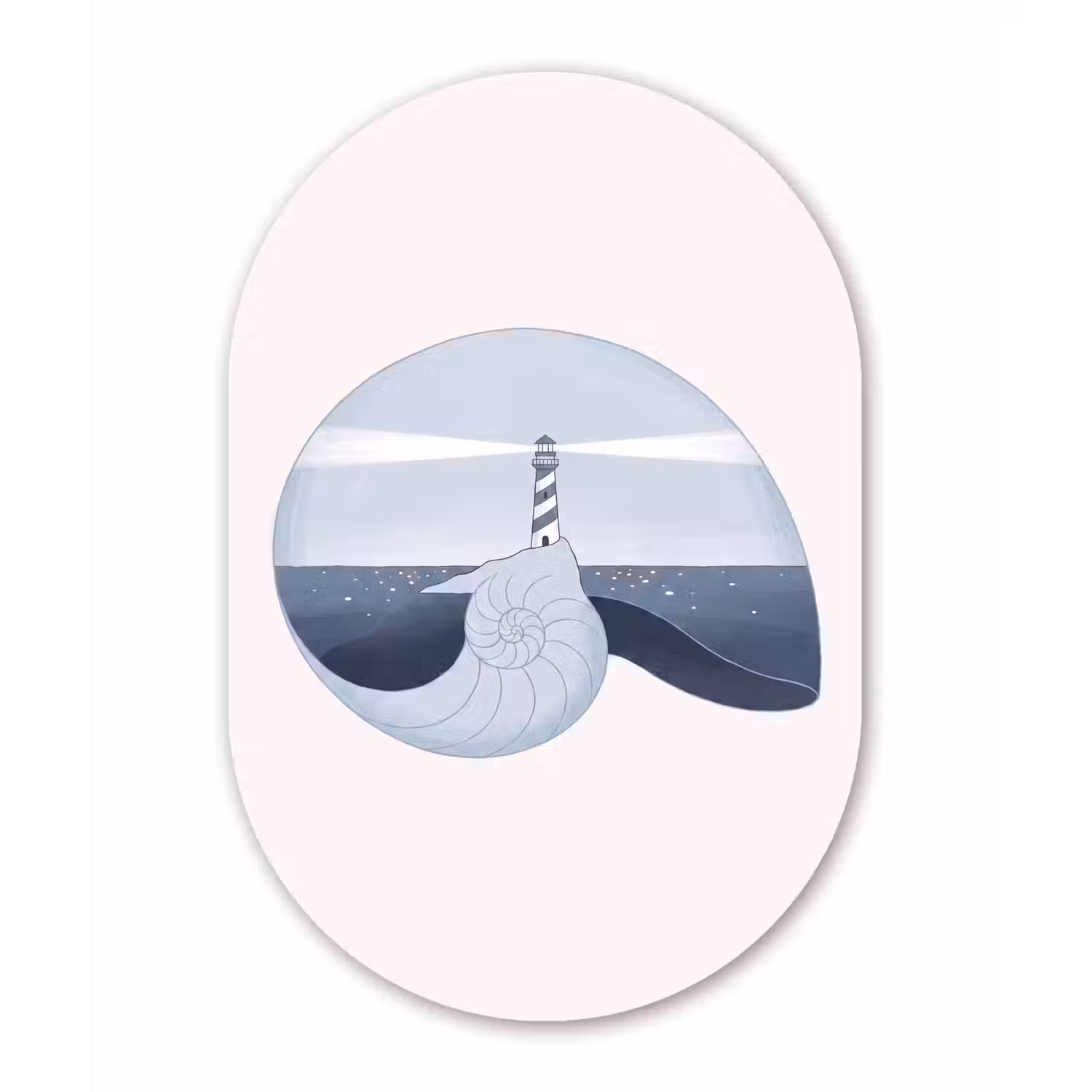 Vuurtoren - Zee - Schelp - Abstract - Blauw Wandcirkel Ovaal Forex klein -3d