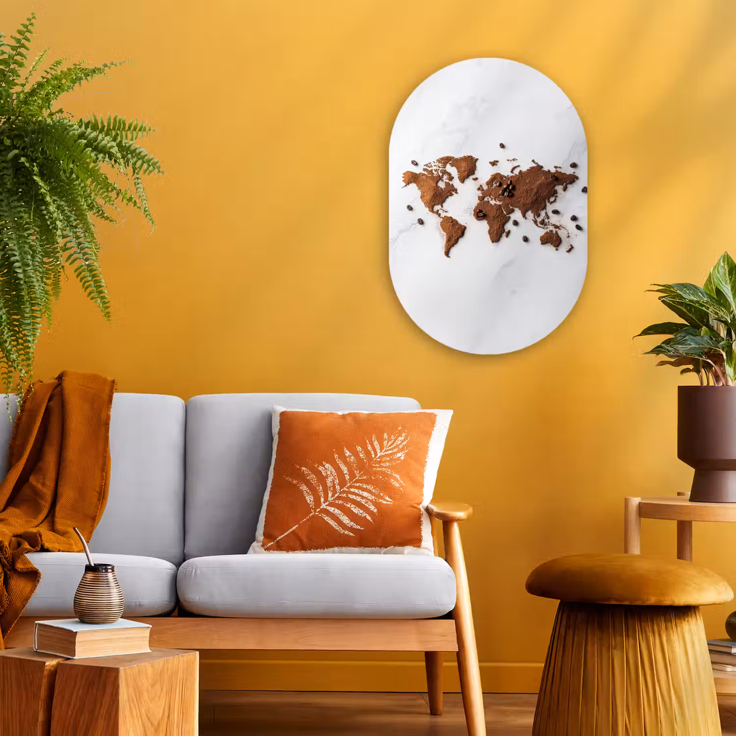 Wereldkaart - Koffie - Marmer Wandcirkel Ovaal Forex klein -sfeer4