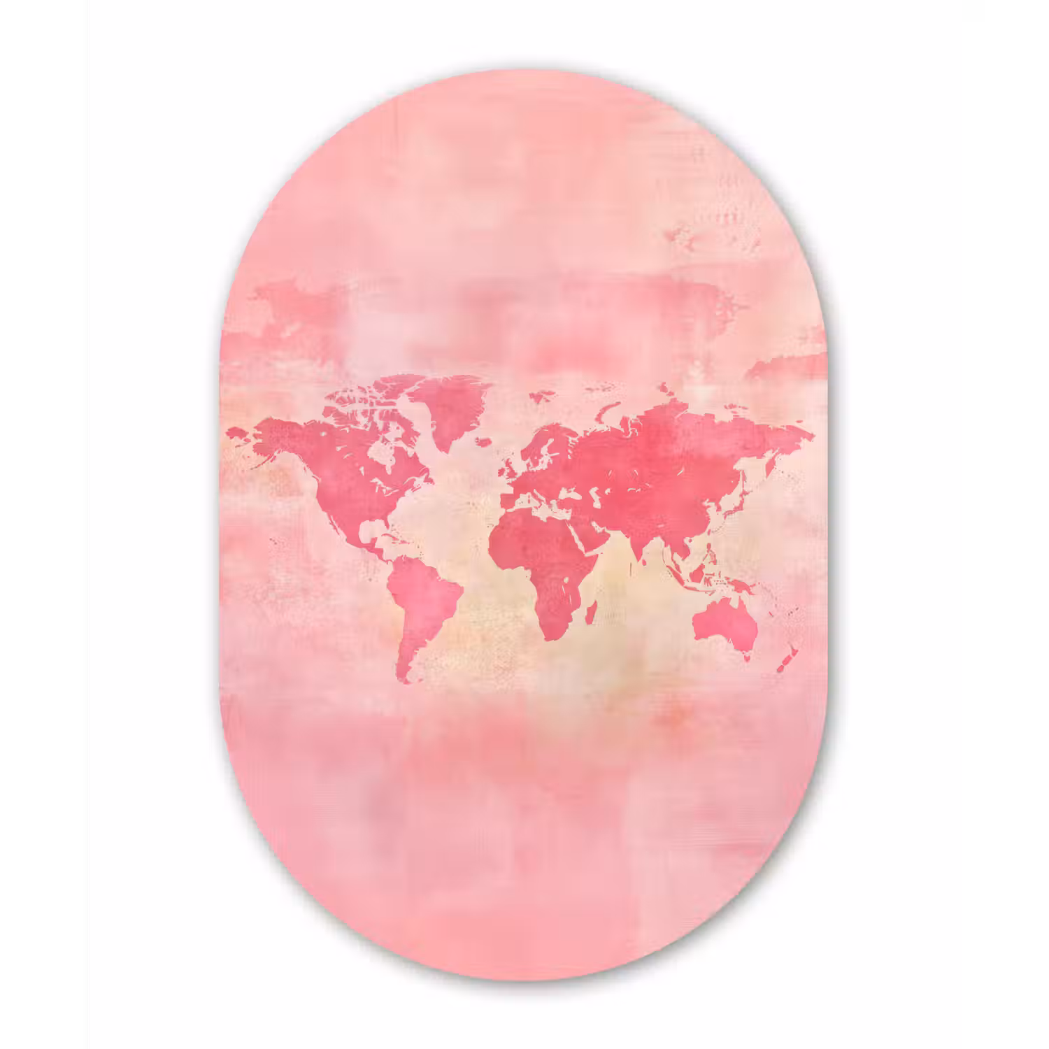 Wereldkaart - Roze - Vaag Wandcirkel Ovaal Forex klein -3d