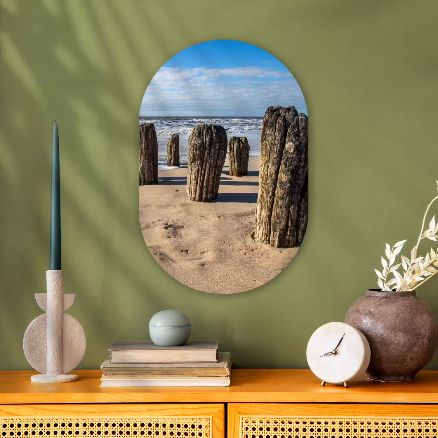 Zand - Strand - Paal - Water - Zomer Wandcirkel Ovaal Forex klein -sfeer2