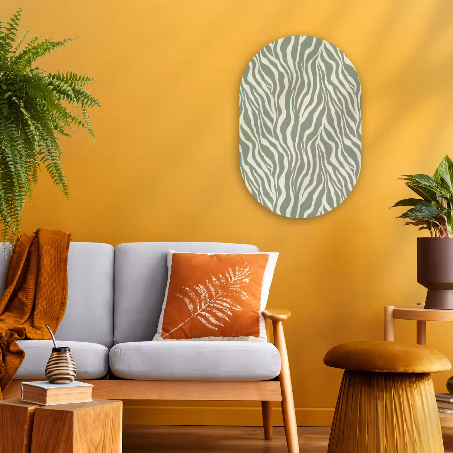Zebra - Motief - Groen Wandcirkel Ovaal Forex klein 630 -sfeer4