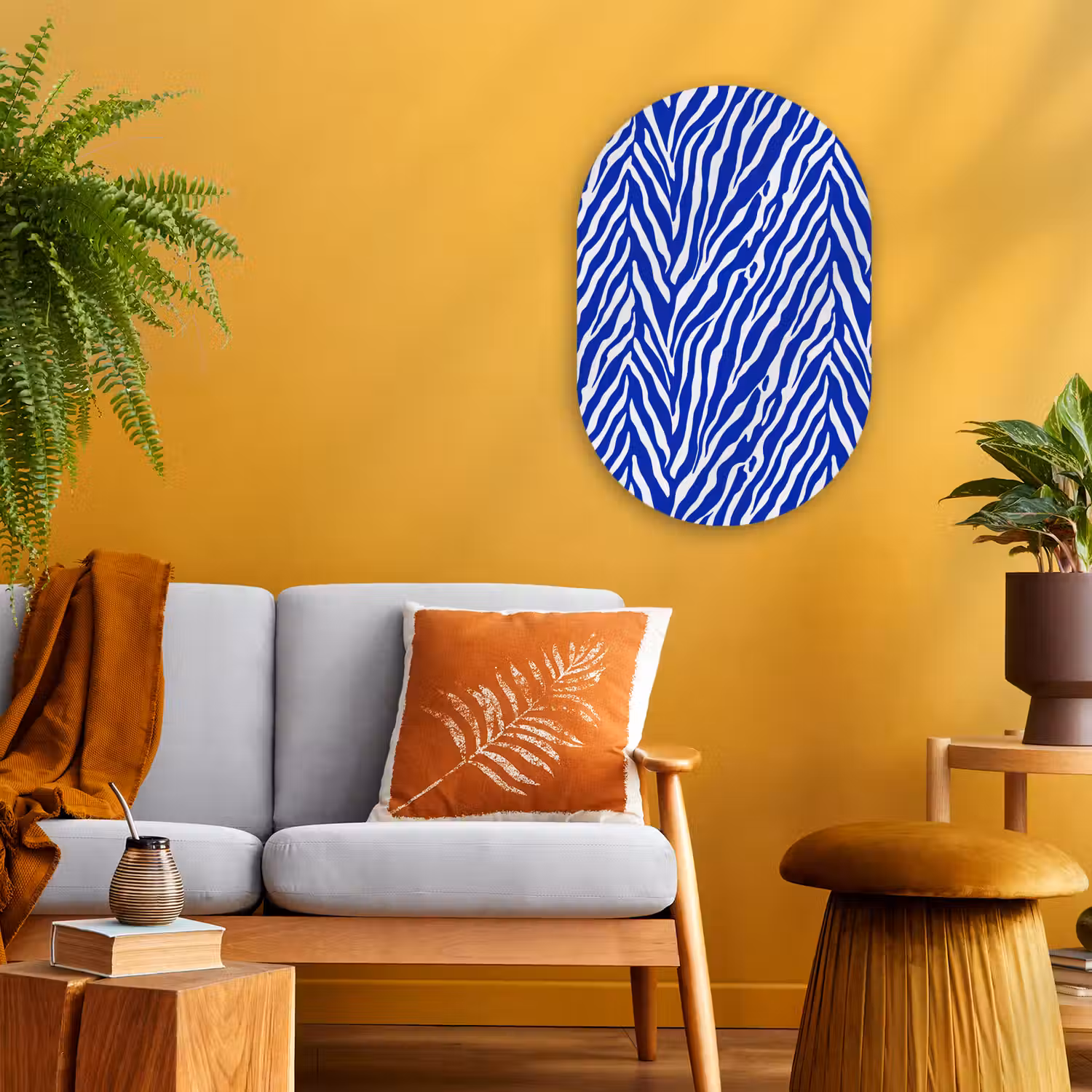 Zebra - Patroon - Kobalt - Blauw Wandcirkel Ovaal Forex klein 630 -sfeer4