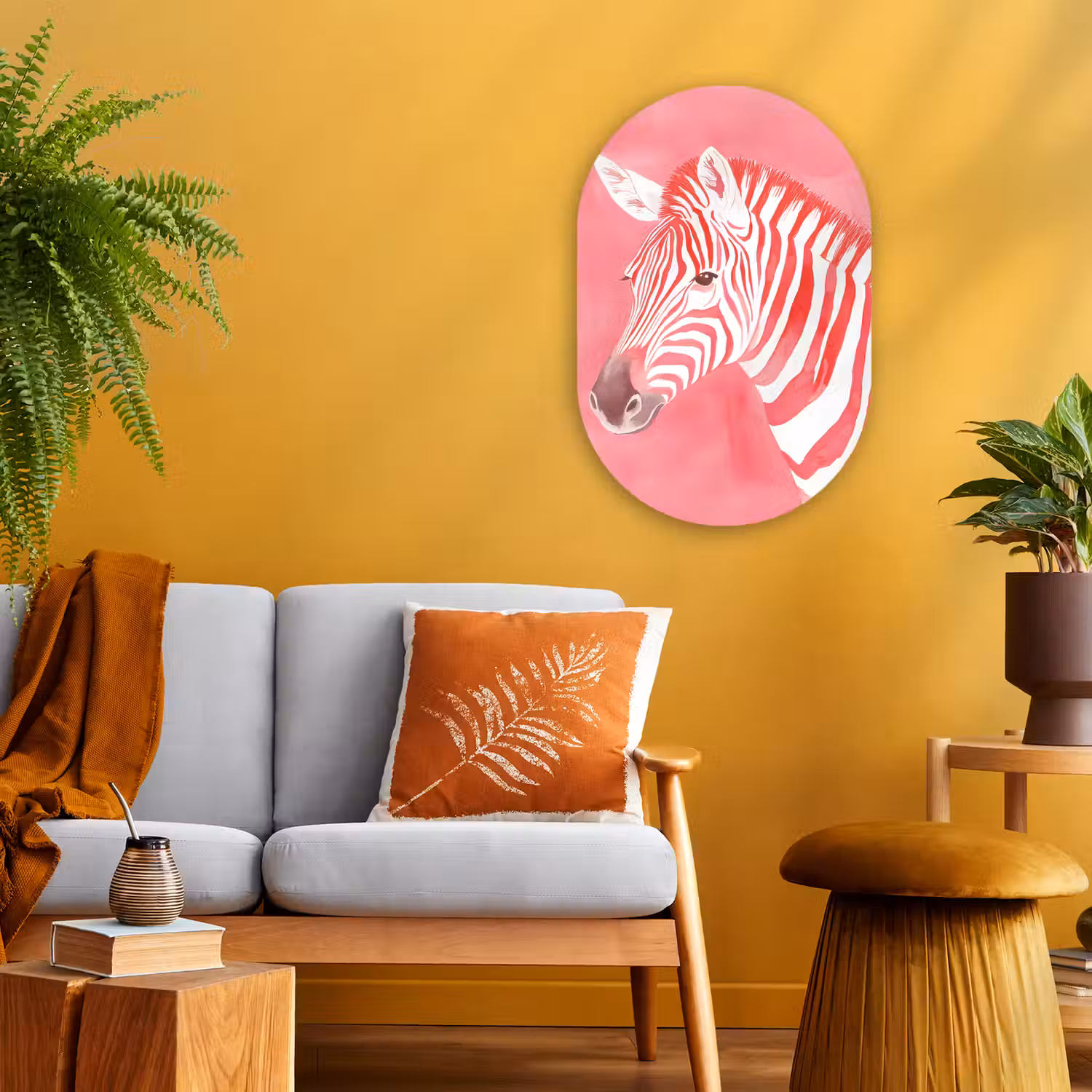 Zebra - Pink - Verf Wandcirkel Ovaal Forex klein -sfeer4