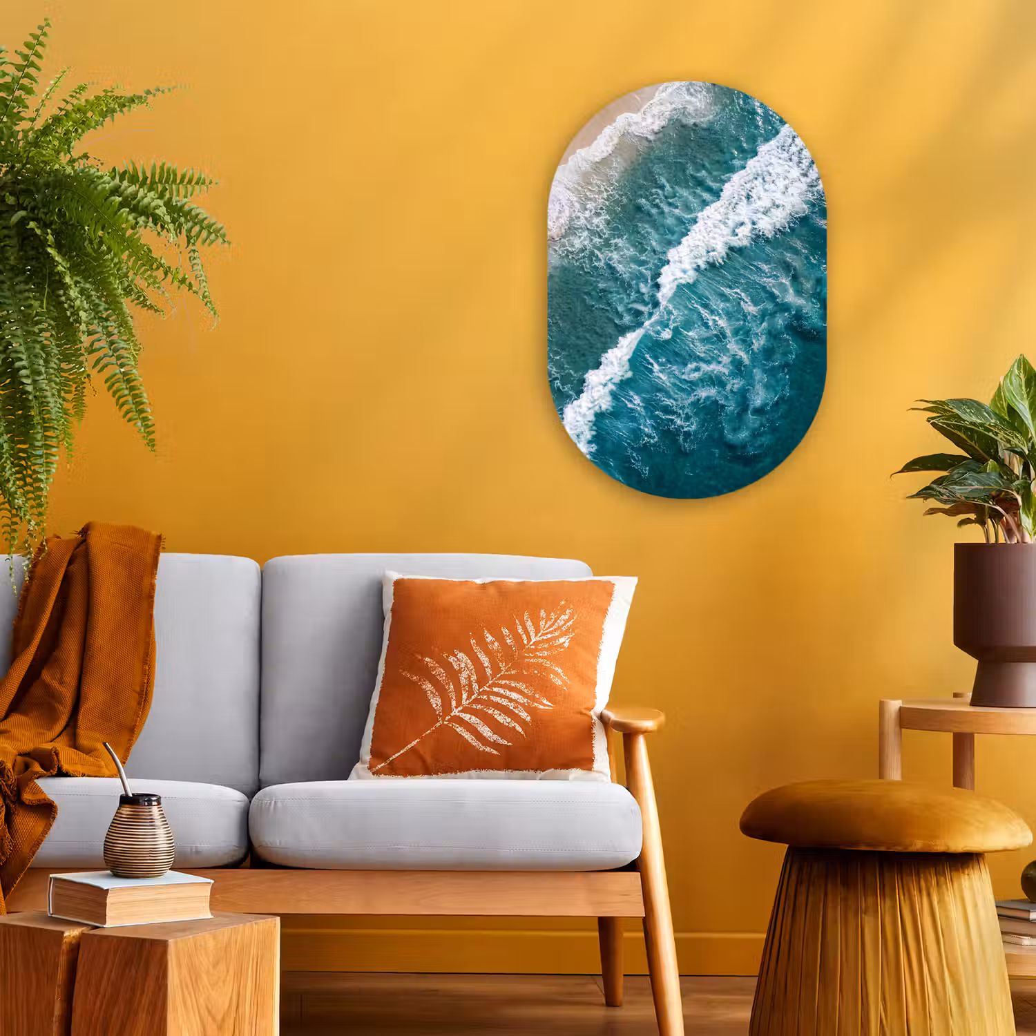 Zee - Strand - Golven - Natuur - Blauw Wandcirkel Ovaal Forex klein -sfeer4