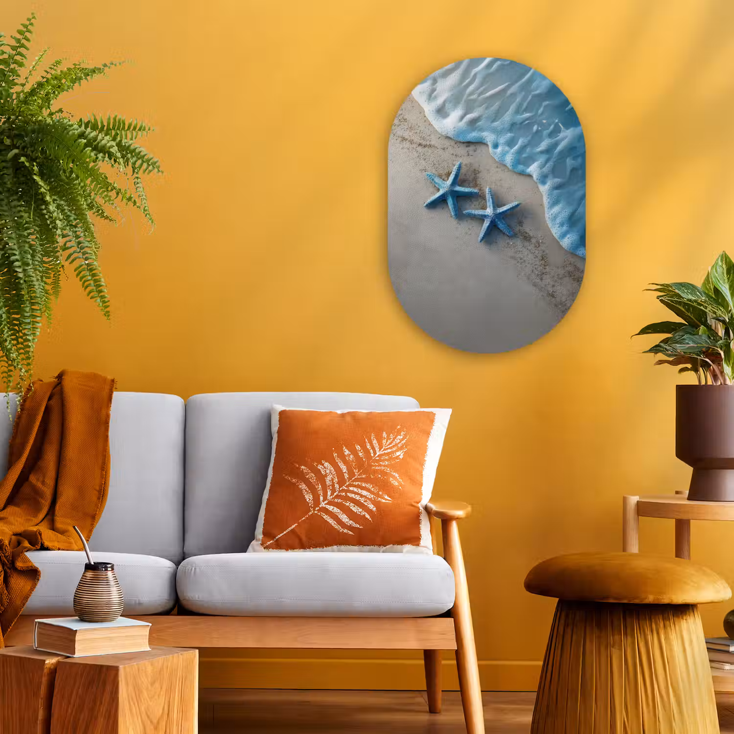 Zeesterren - Zand - Zee - Blauw Wandcirkel Ovaal Forex klein -sfeer4