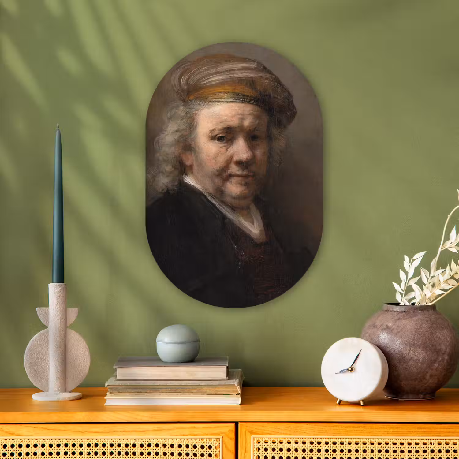 Zelfportret - Schilderij van Rembrandt van Rijn Wandcirkel Ovaal Forex klein -sfeer2