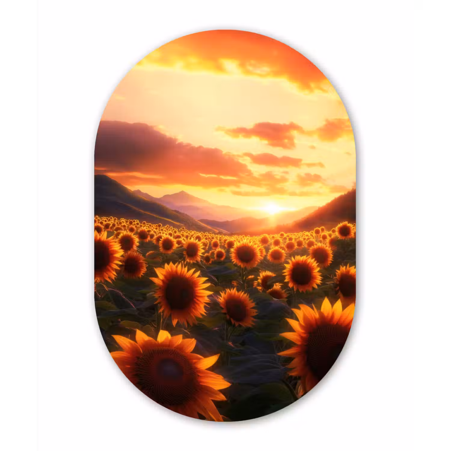 Zonnebloemen - Zonsondergang - Landschap Wandcirkel Ovaal Forex klein -3d