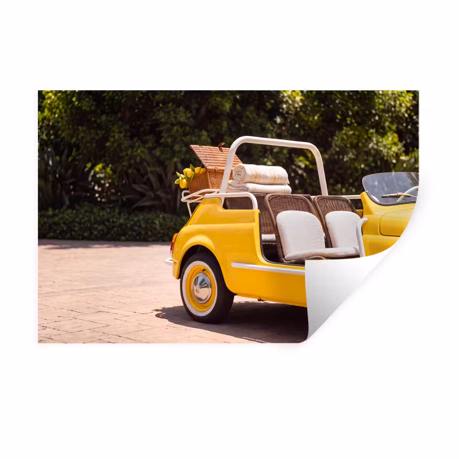 Auto - Picknick - Zomer - Geel Muursticker klein -3d