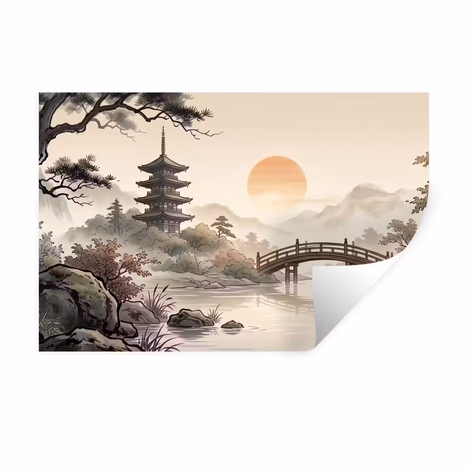 Azië - Landschap - Kleurrijk Muursticker klein -3d