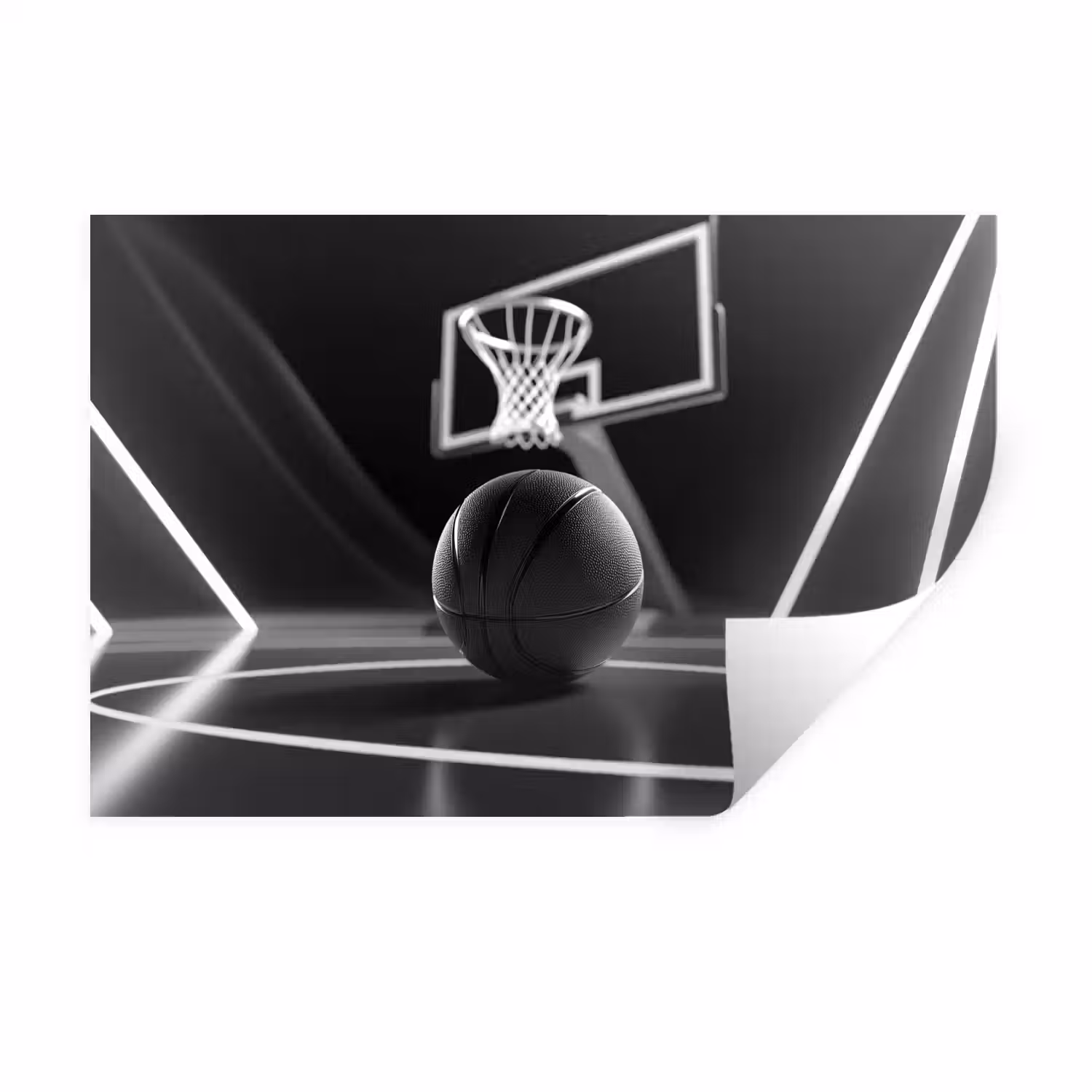 Basketbal - Basketbalveld - Lichtlijnen Muursticker klein -3d