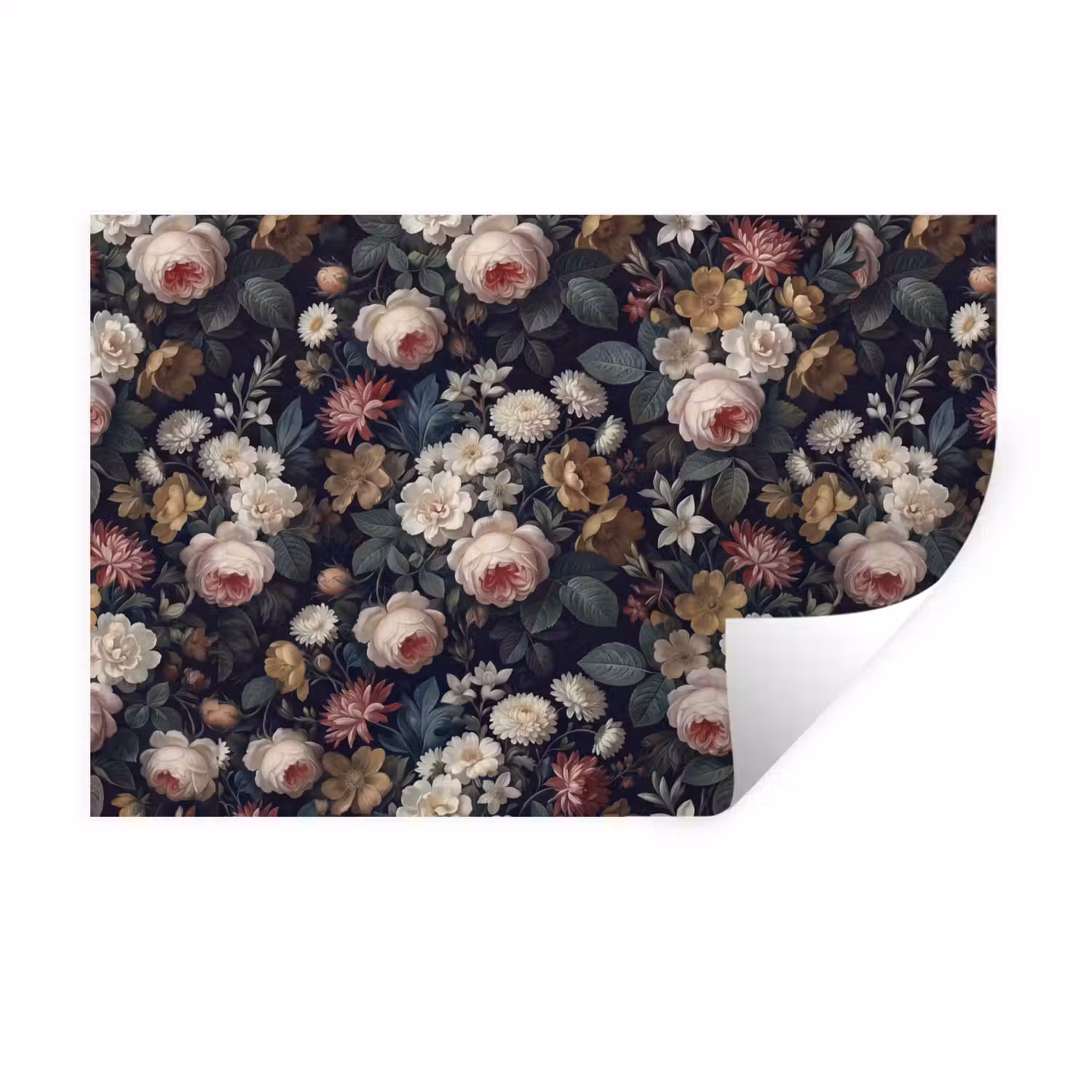 Bloemen - Boeket - Botanisch - Vintage - Donkere achtergrond Muursticker klein -3d