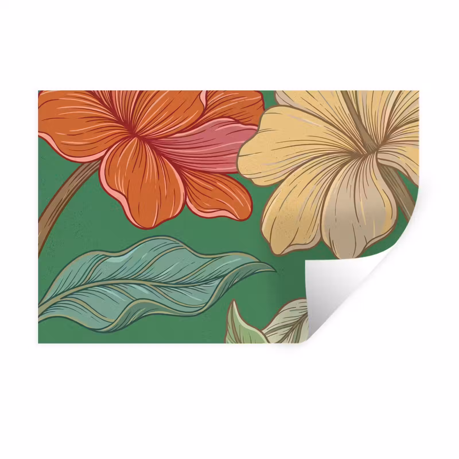 Muursticker - Bloemen - Groen - Illustratie - Bloemen - Groen - Illustratie Muursticker klein