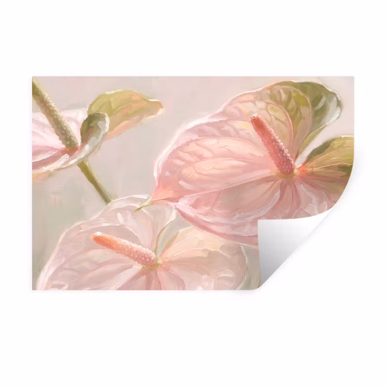 Bloemen - Pastel - Abstract - Natuur - Groen Muursticker klein -3d