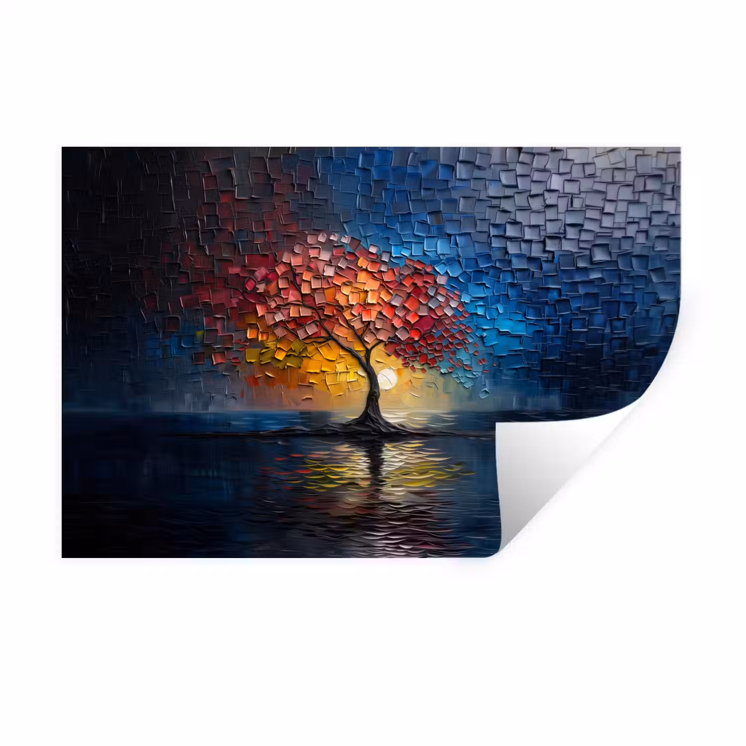Boom - Blauw - Bladeren - Vakken Muursticker klein -3d