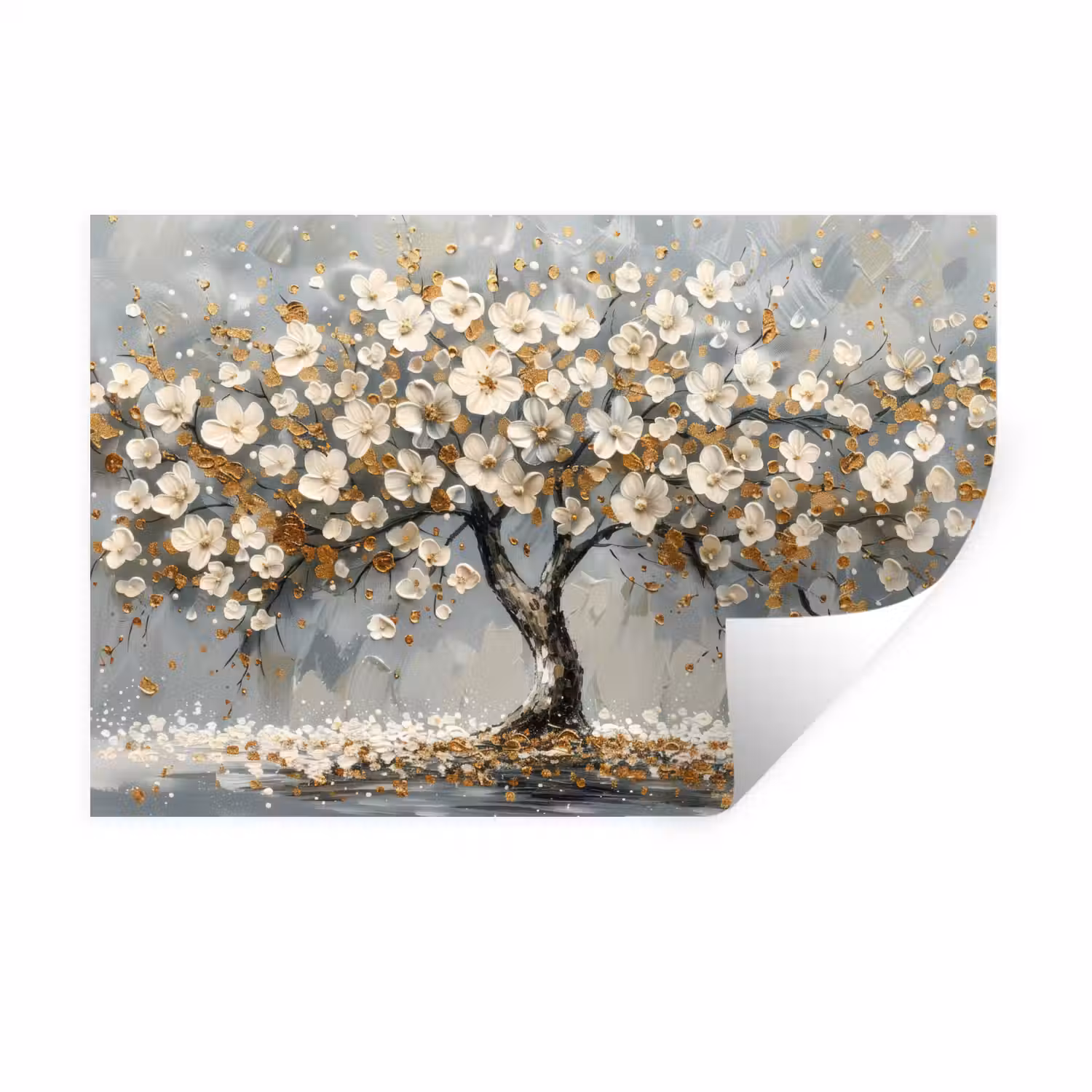 Boom - Bloemen - Wit - Natuur - Kunst Muursticker klein -3d