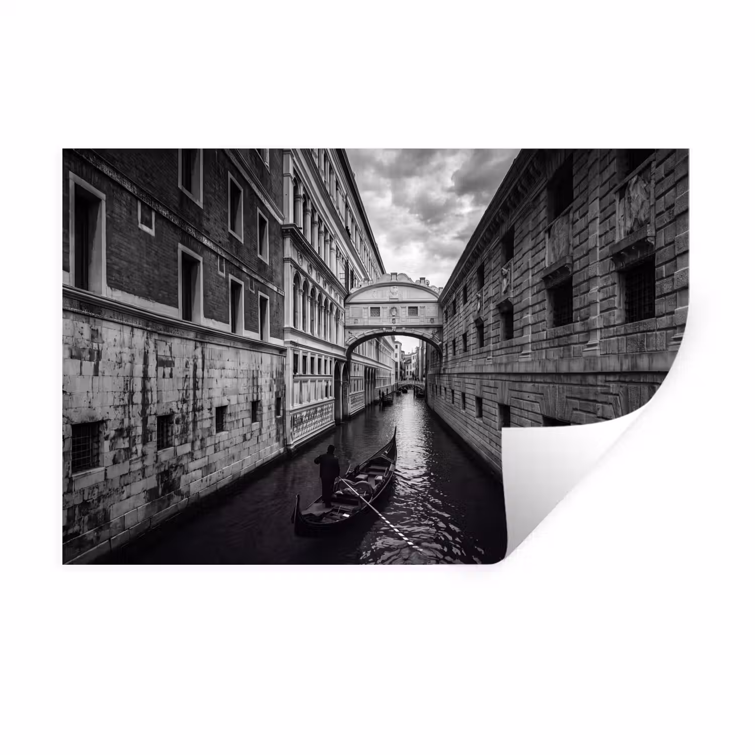 Boot - Waterweg - Stad - Zwart-wit - Architectuur Muursticker klein -3d