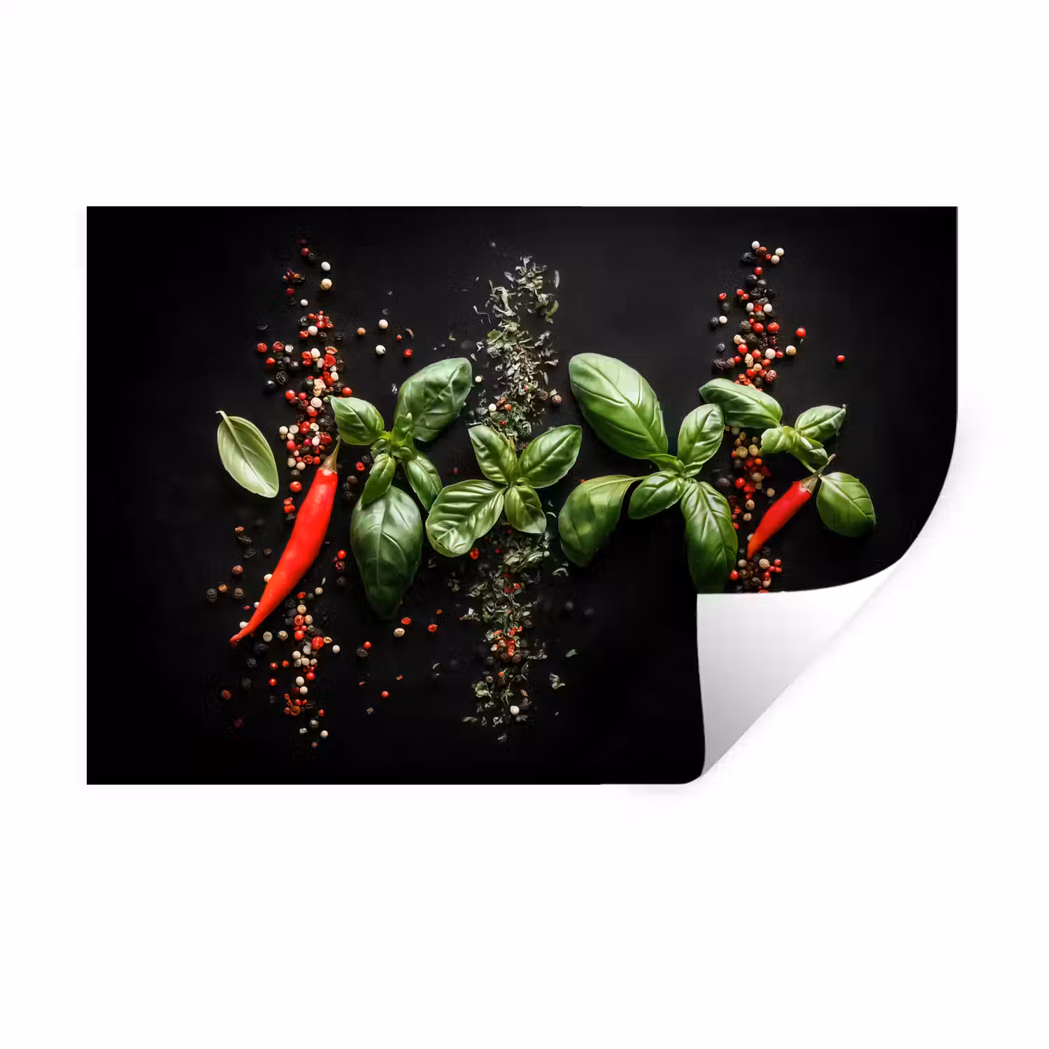 Chilipepers - Basilicum - Blaadjes - Rood Muursticker klein -3d