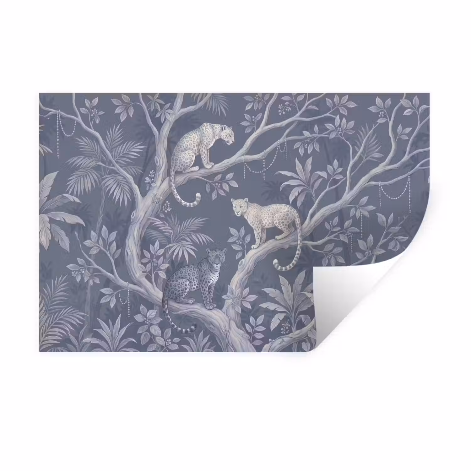 Dieren - Jungle - Illustratie - Bomen - Blauw Muursticker klein -3d