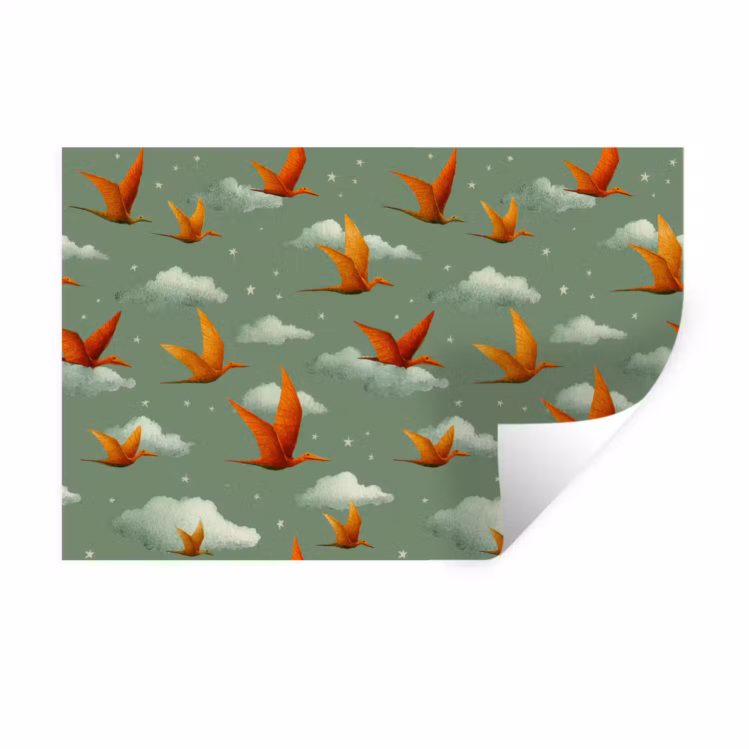Dinosaurussen - Wolken - Sterren - Oranje Muursticker klein -3d