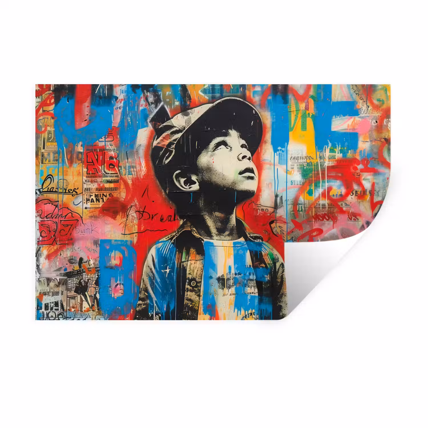 Graffiti - Vintage - Jongen - Street art - Neon - Banksy Muursticker klein -3d