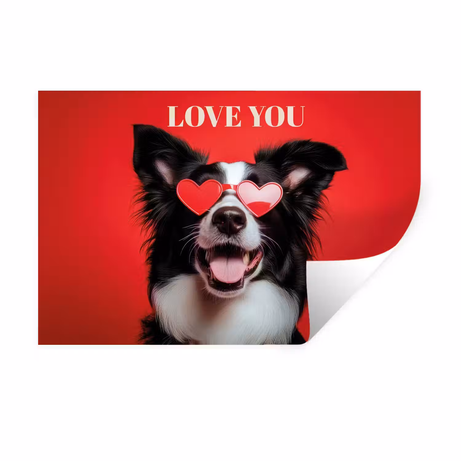 Hond - Hartjesbril - Loveyou - Rood Muursticker klein -3d