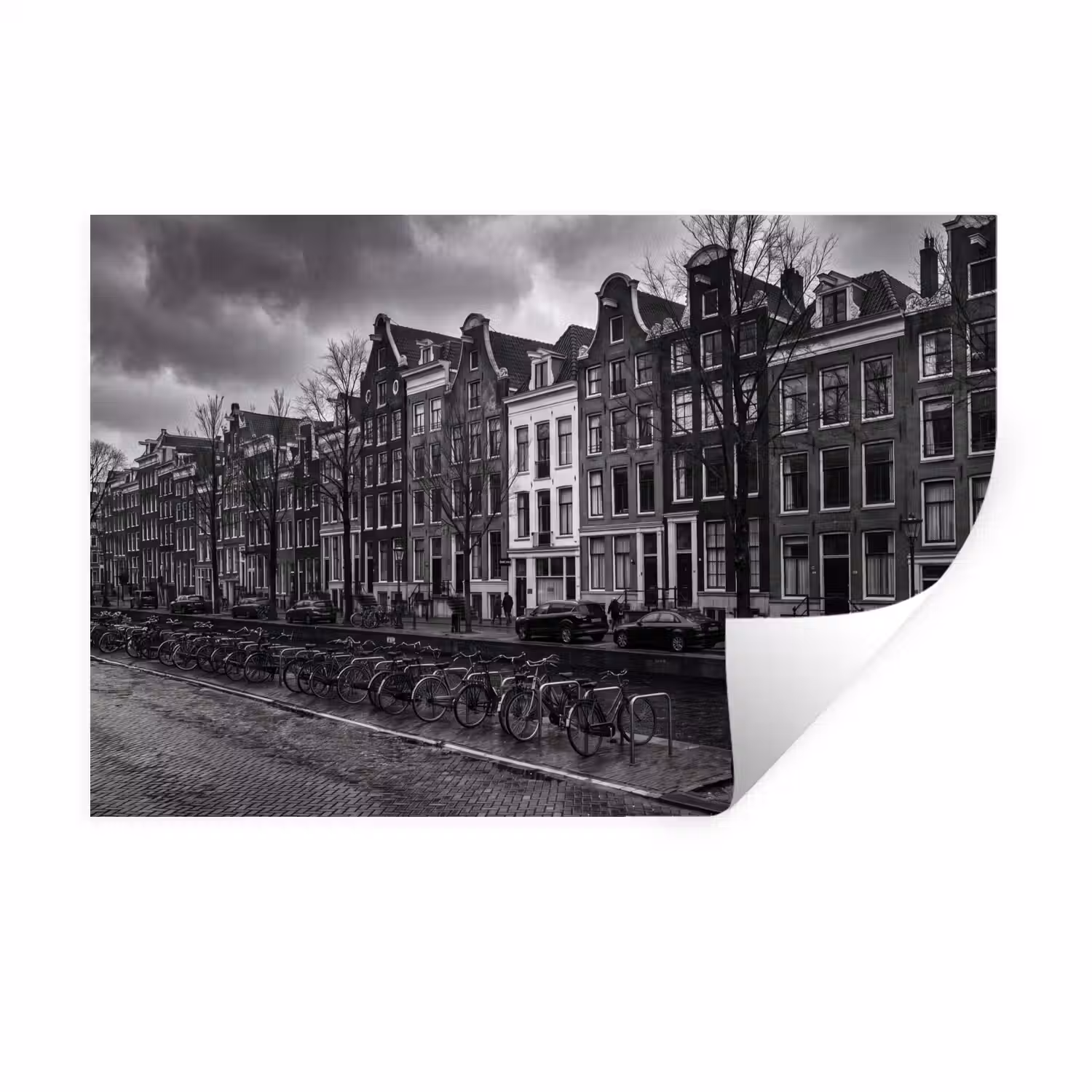 Huis - Gracht - Amsterdam - Architectuur - Zwart-wit Muursticker klein -3d