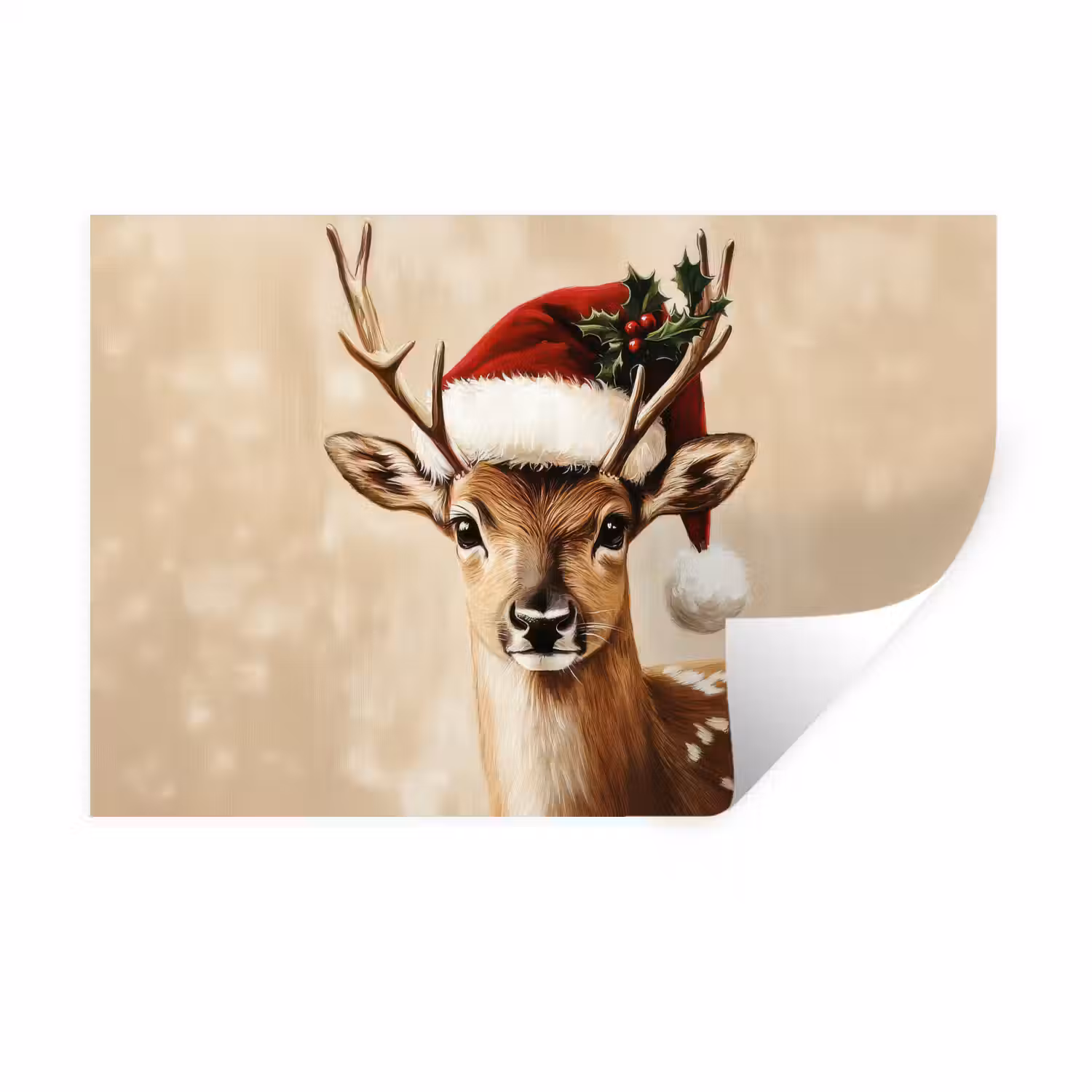 Kerst - Hert - Gewei - Rood Muursticker klein -3d