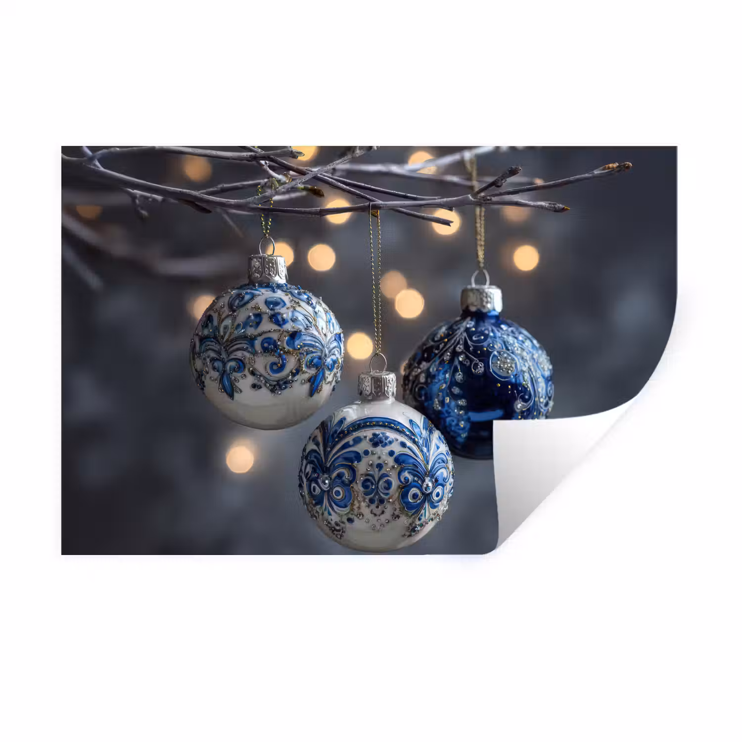 Kerstbal - Versierd - Blauw Muursticker klein -3d