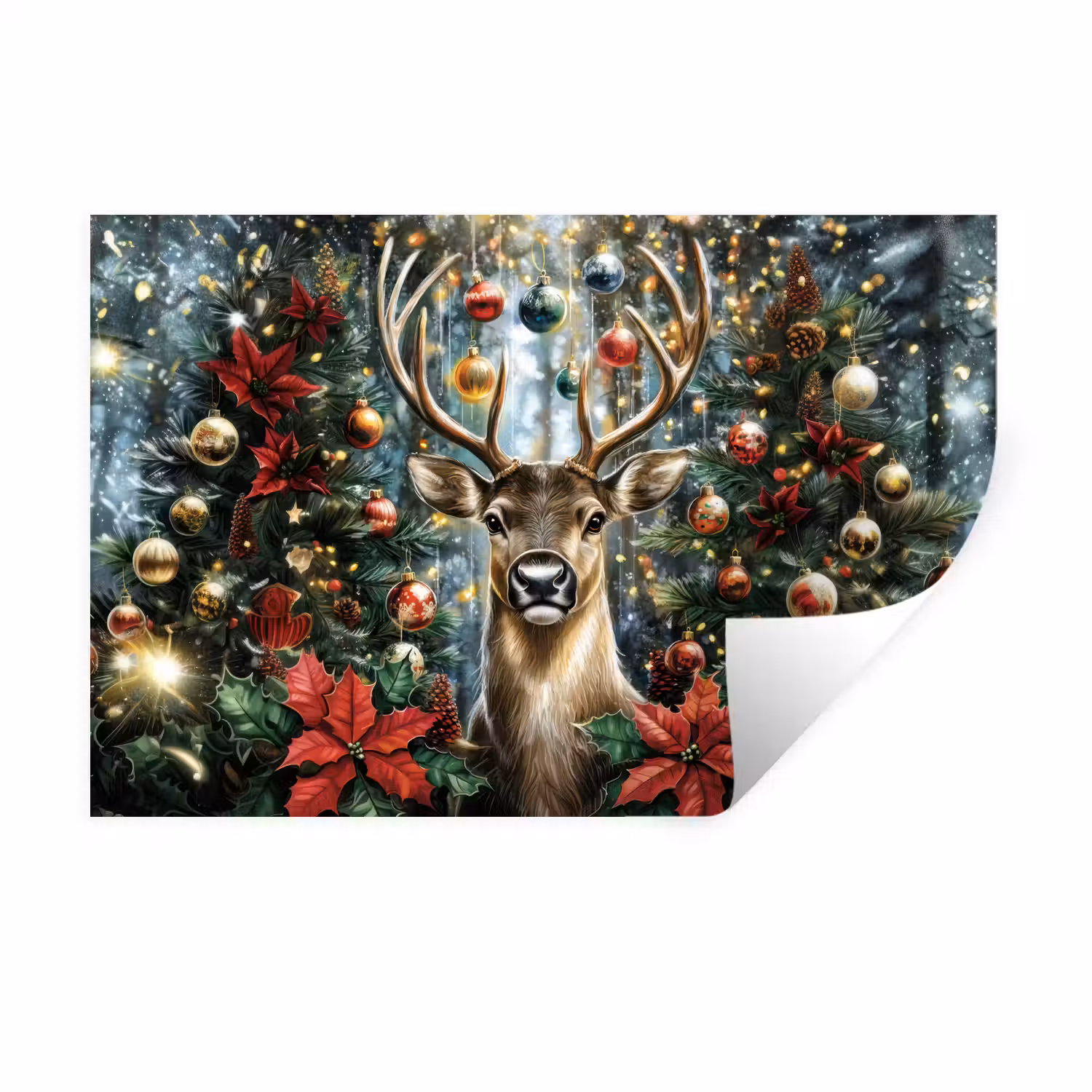 Kerstfeest - Dennenbos - Rood Muursticker klein -3d