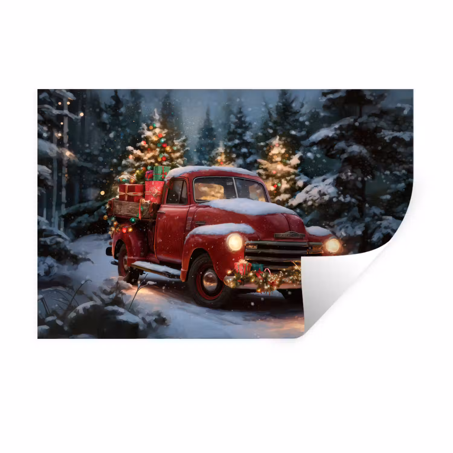 Kersttruck - Sneeuwbos - Rood Muursticker klein -3d