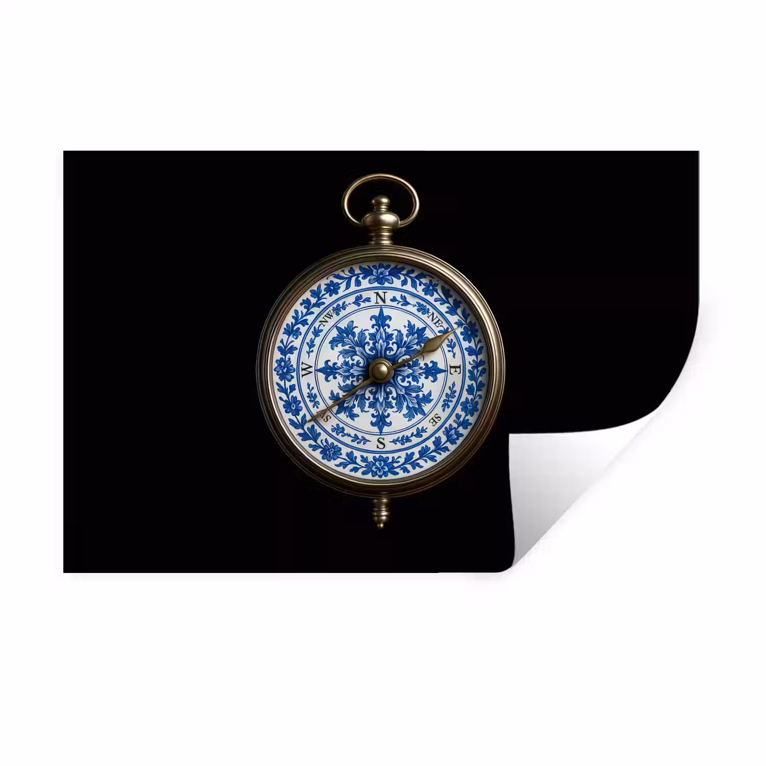 Kompas - Delfts blauw - Zwart Muursticker klein -3d