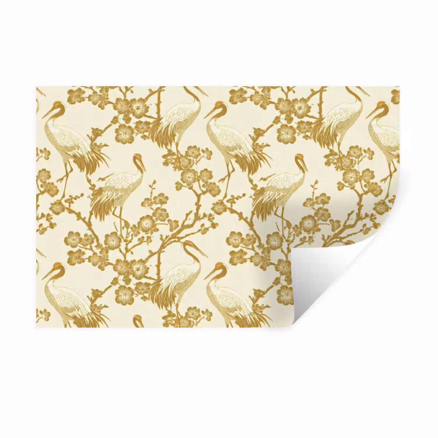 Kraanvogels - Kersenbloesem - Goud Muursticker klein 286 -3d