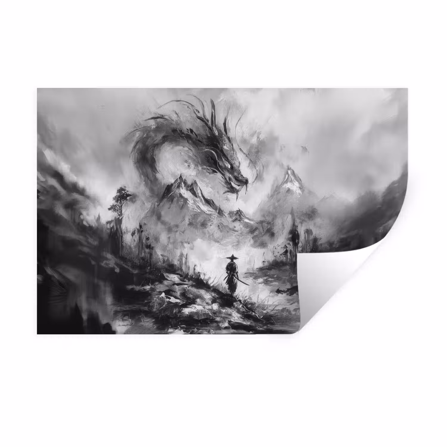 Krijger - Draak - Grijs Muursticker klein -3d