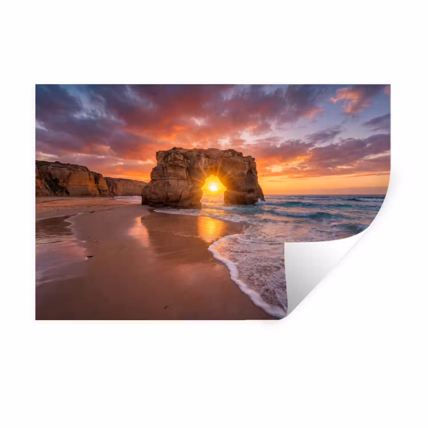 Kust - Rots - Zonsondergang - Zee - Natuur Muursticker klein -3d