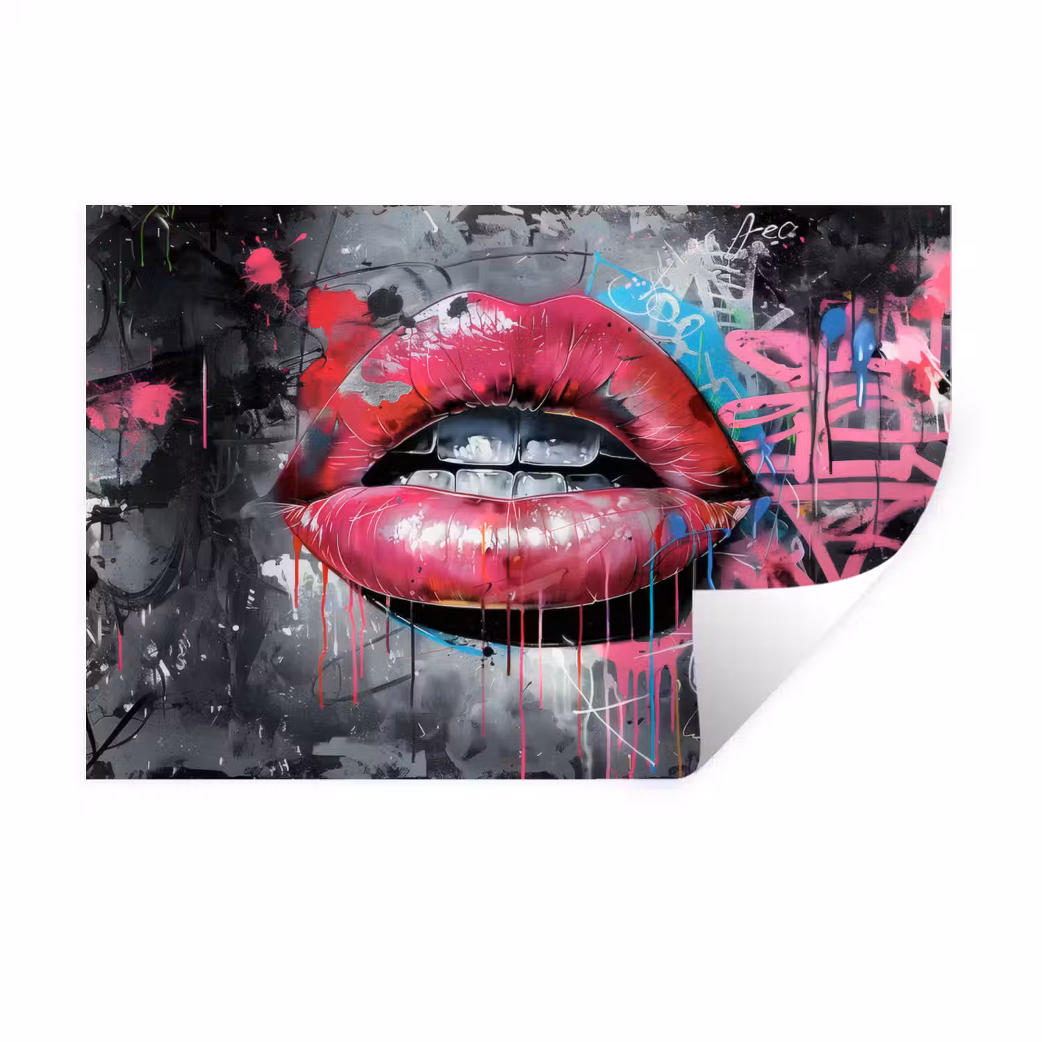 Lippen - Felroze - Graffiti - Verfstrepen Muursticker klein -3d