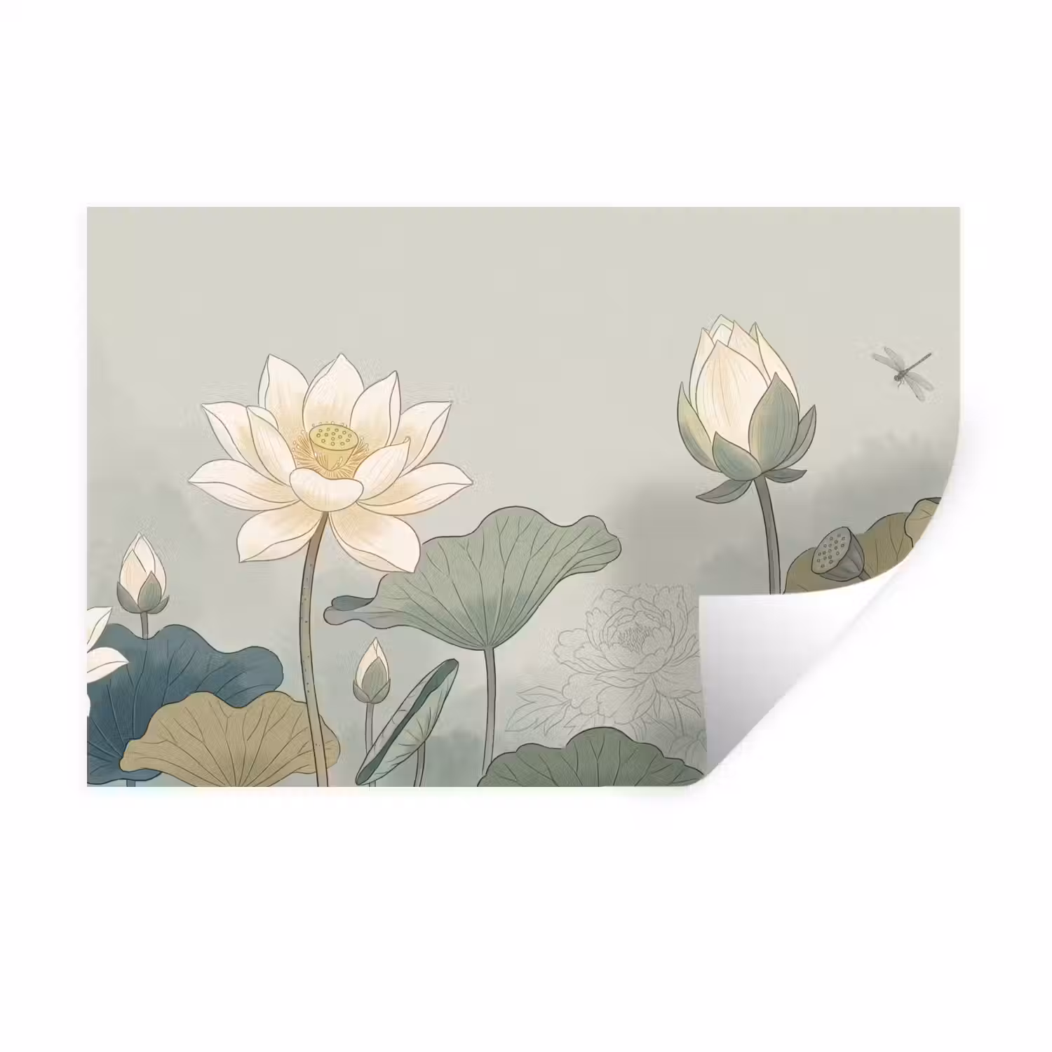 Lotus - Bloemen - Groen Muursticker klein -3d