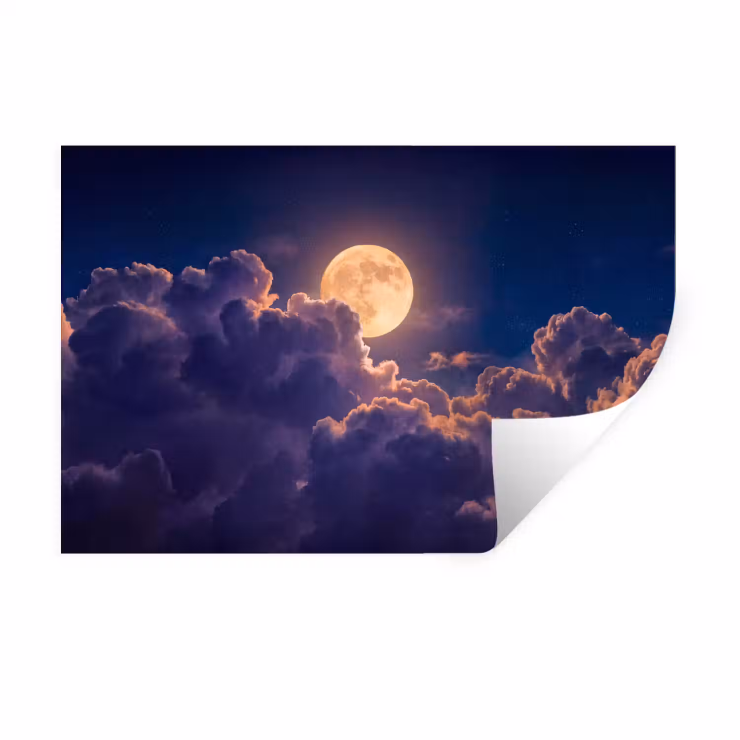 Maan - Wolken - Nacht - Oranje Muursticker klein -3d