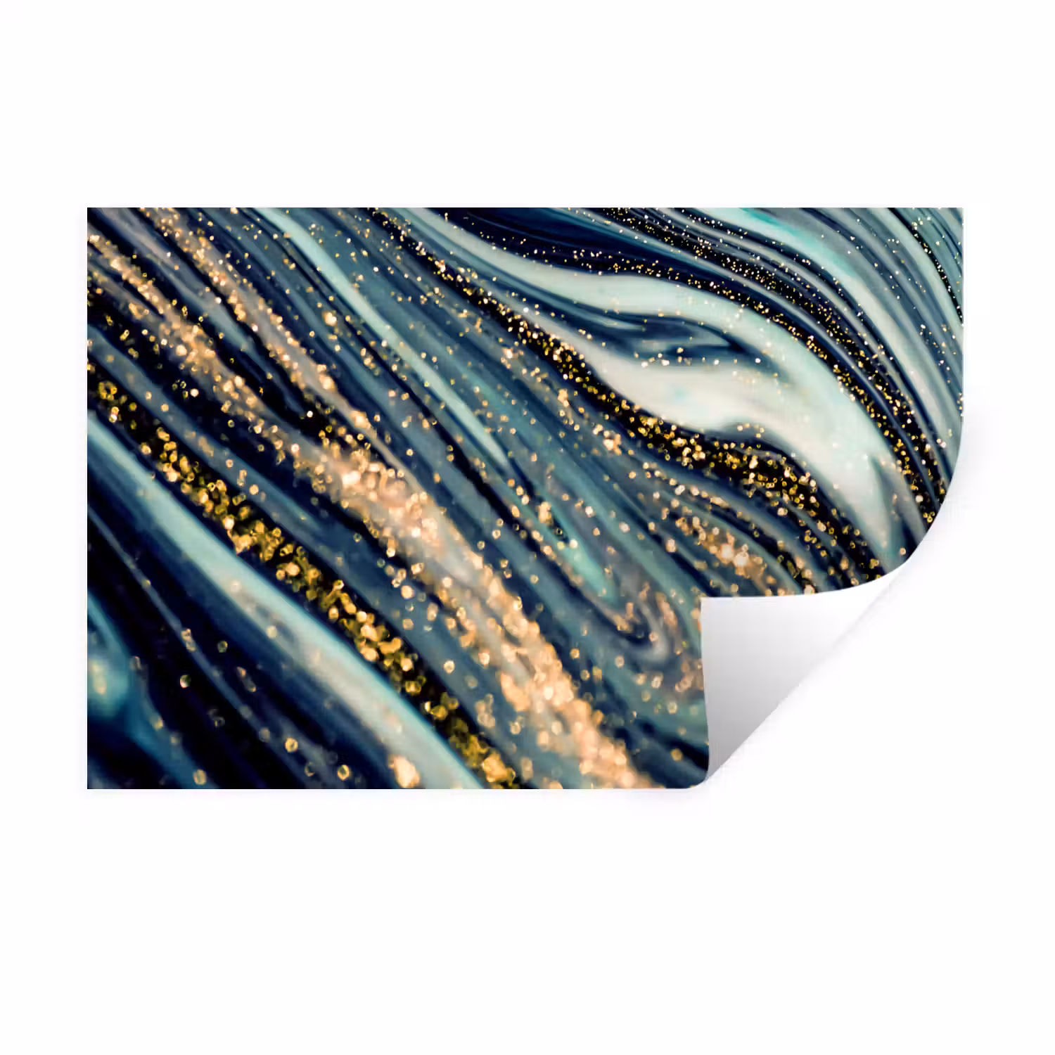 Marmer - Goud - Blauw - Glitter - Marmerlook - Abstract Muursticker klein -3d