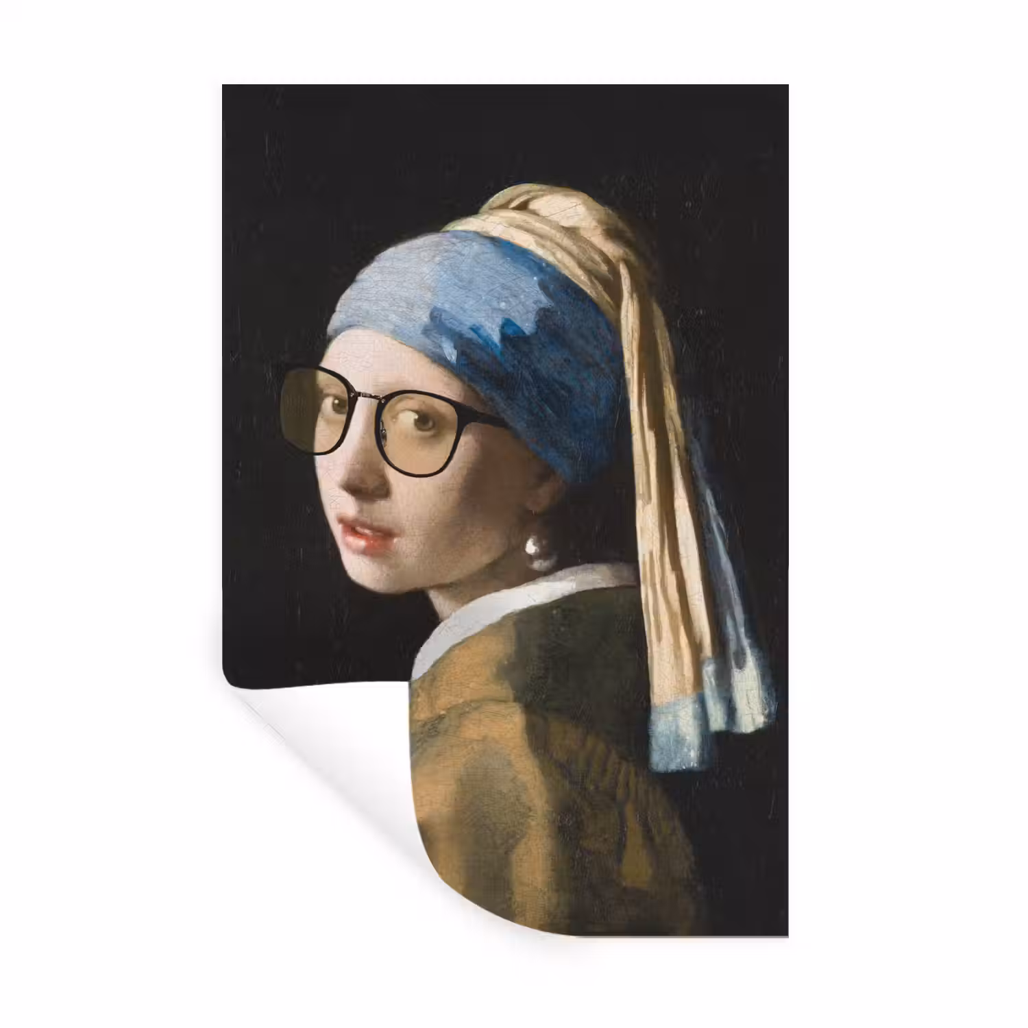 Meisje met de parel - Johannes Vermeer - Bril Muursticker klein -3d