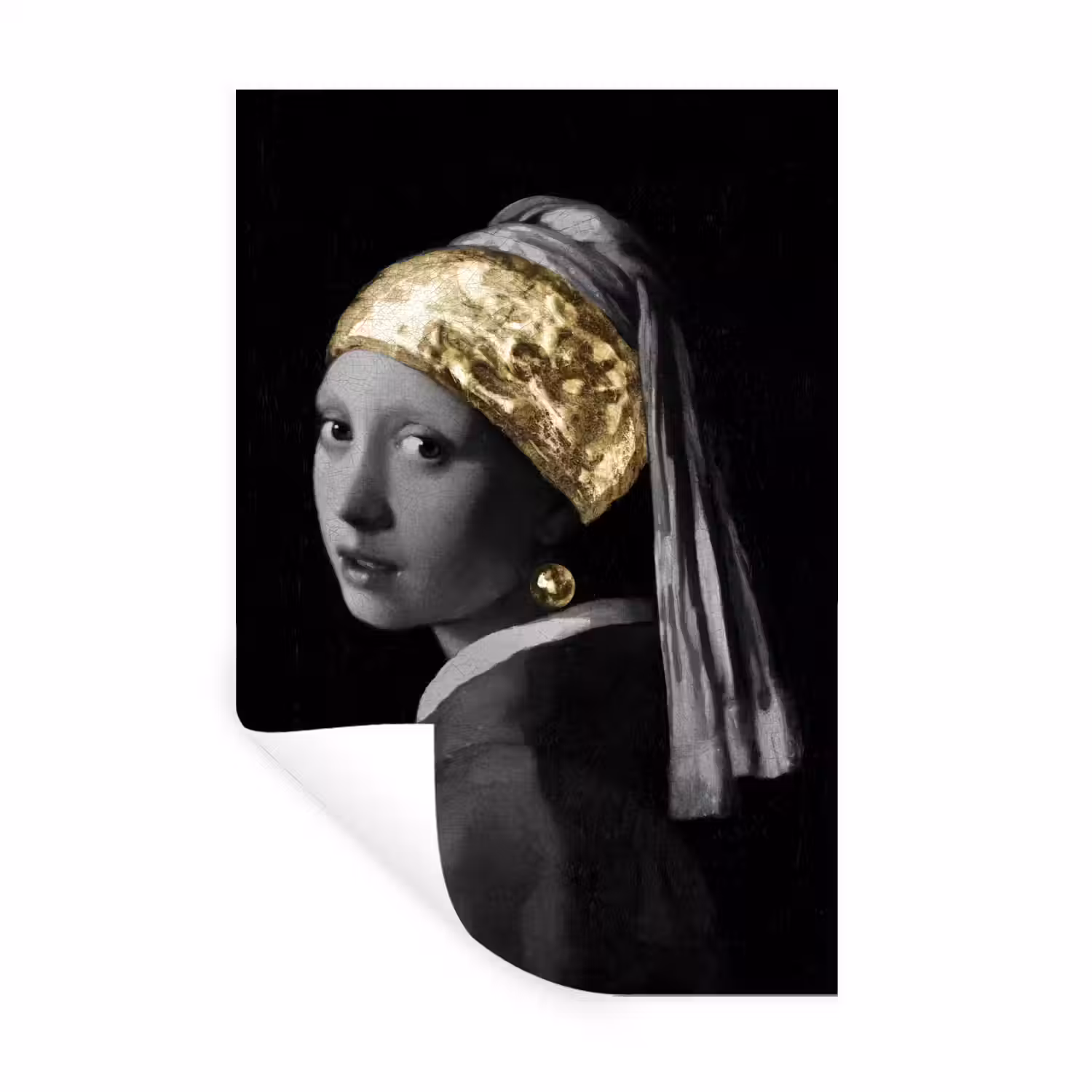 Meisje met de parel - Johannes Vermeer - Goud Muursticker klein -3d