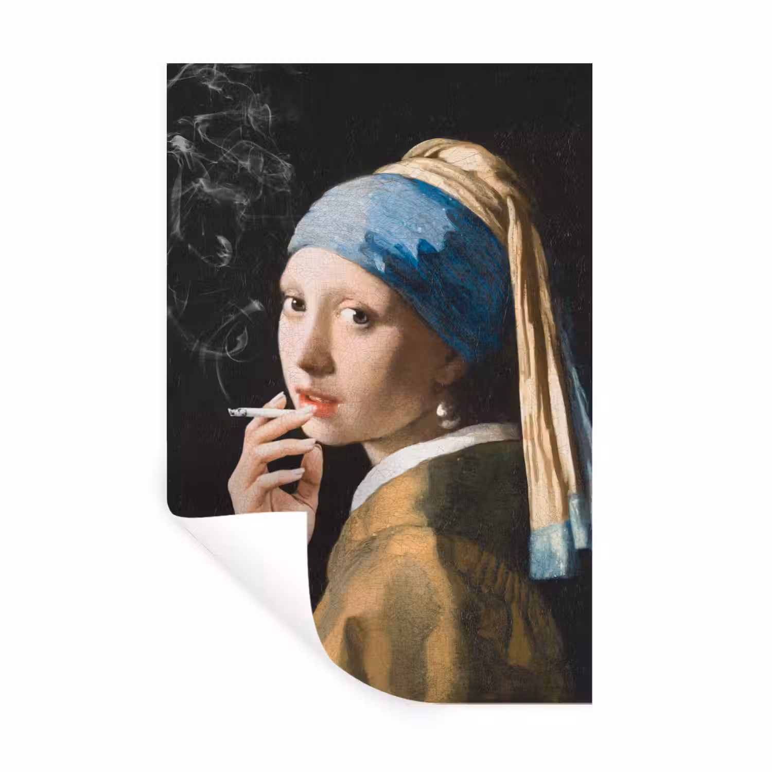 Meisje met de parel - Johannes Vermeer - Sigaretten Muursticker klein -3d
