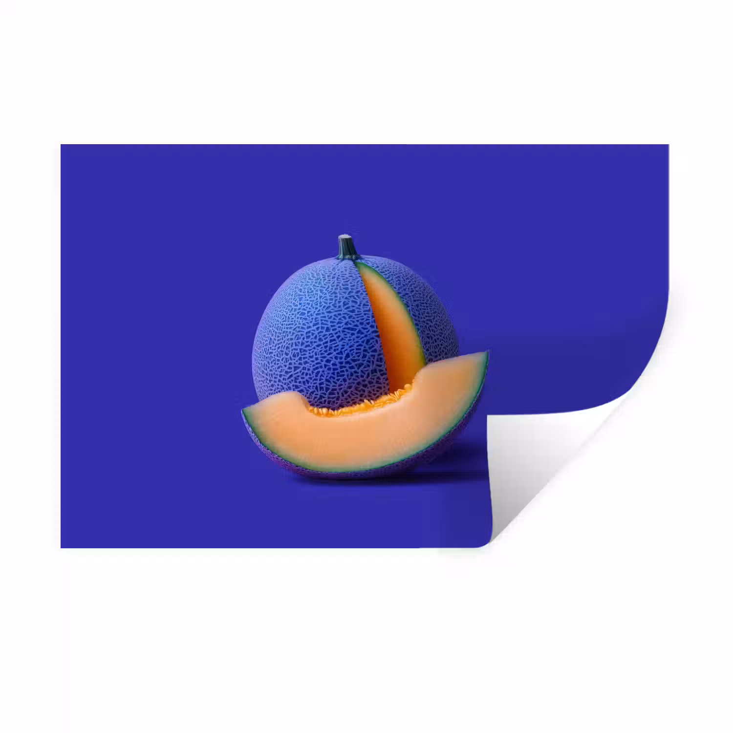 Meloen - Blauw - Oranje - Kunstzinnig Muursticker klein -3d