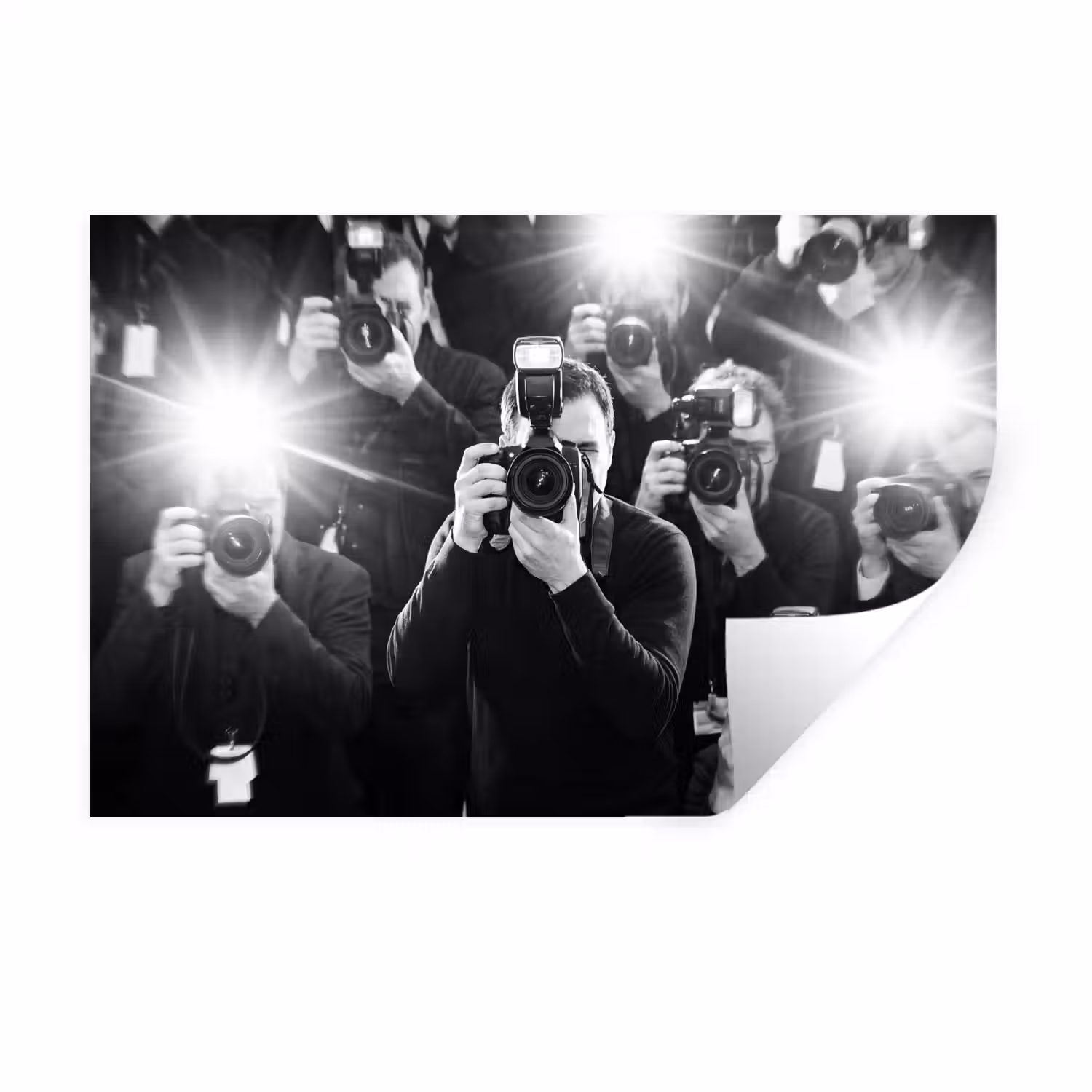 Mensen - Camera - Flitslicht - Zwart-wit - Media Muursticker klein -3d