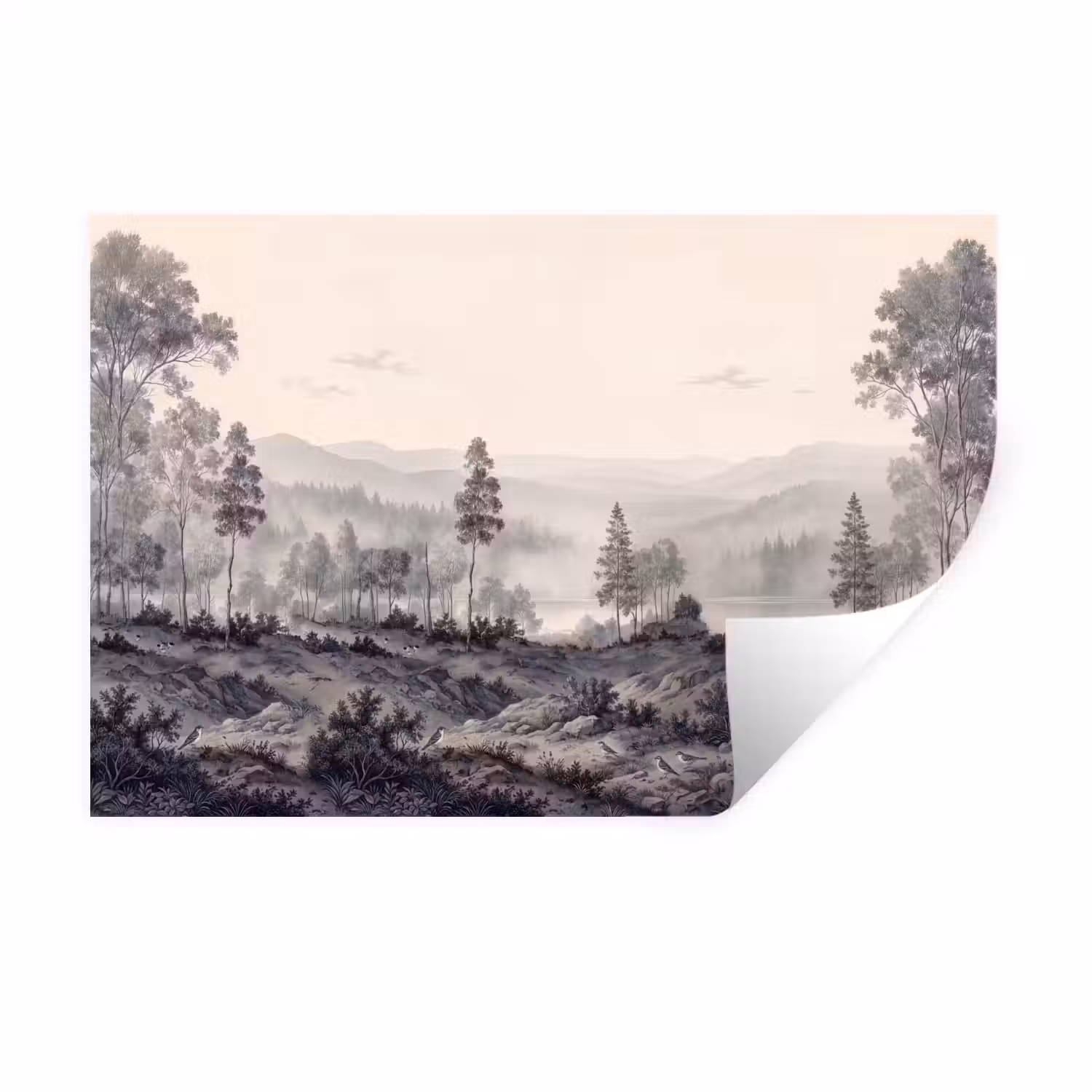 Mistig - Berglandschap - Illustratie Muursticker klein -3d