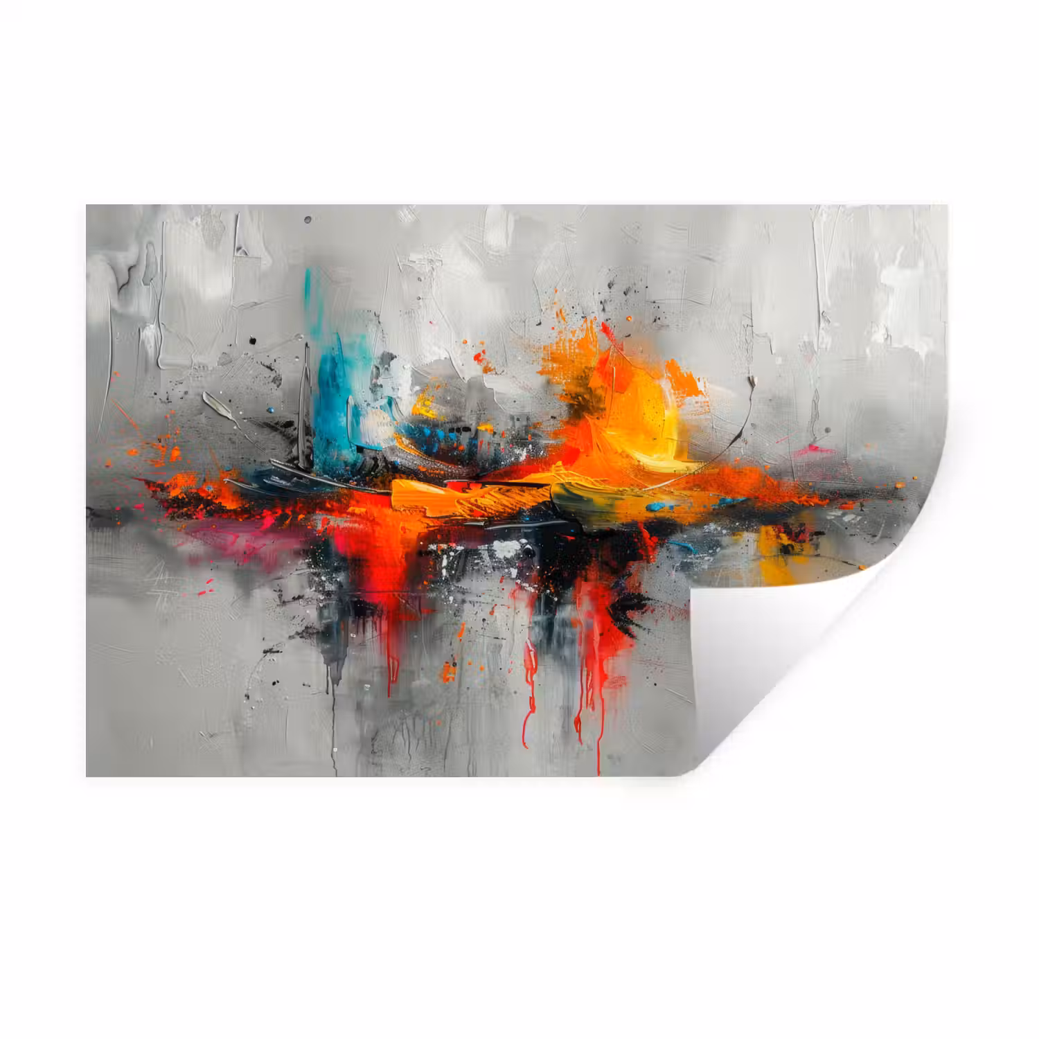 Moderne kunst - Oranje - Grijs - Abstract Muursticker klein -3d