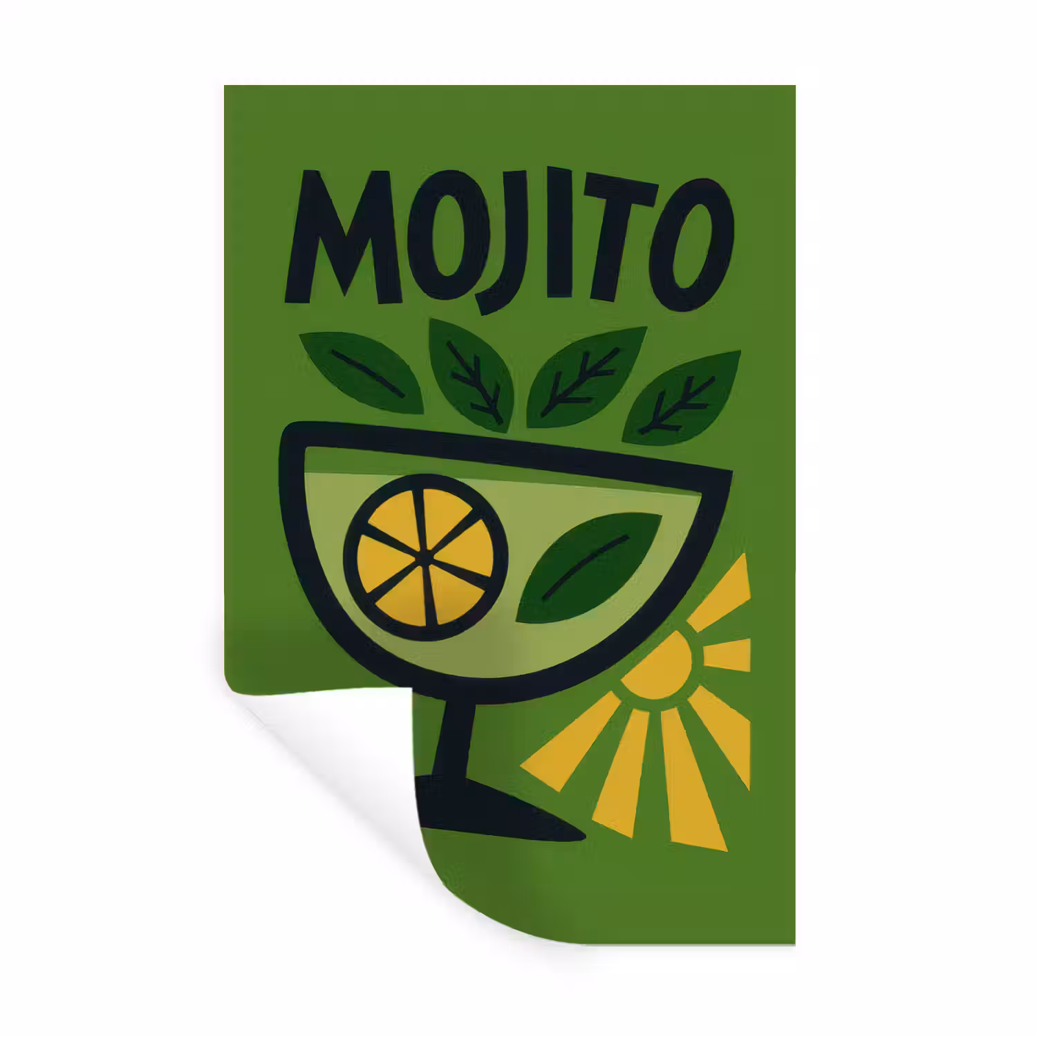 Mojito - Cocktail - Citroen - Groen Muursticker klein -3d
