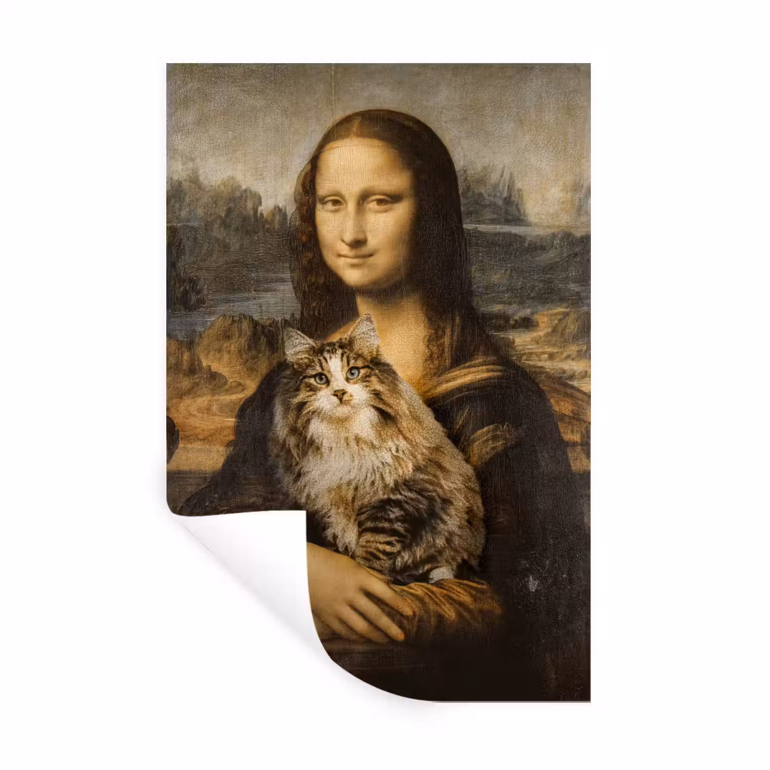 Mona Lisa - Kat - Leonardo da Vinci - Vintage - Kunstwerk - Oude meesters - Schilderij Muursticker klein -3d