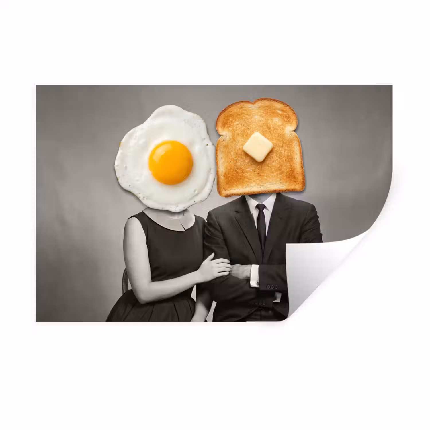 Ontbijt - Koppel - Ei - Brood Muursticker klein -3d