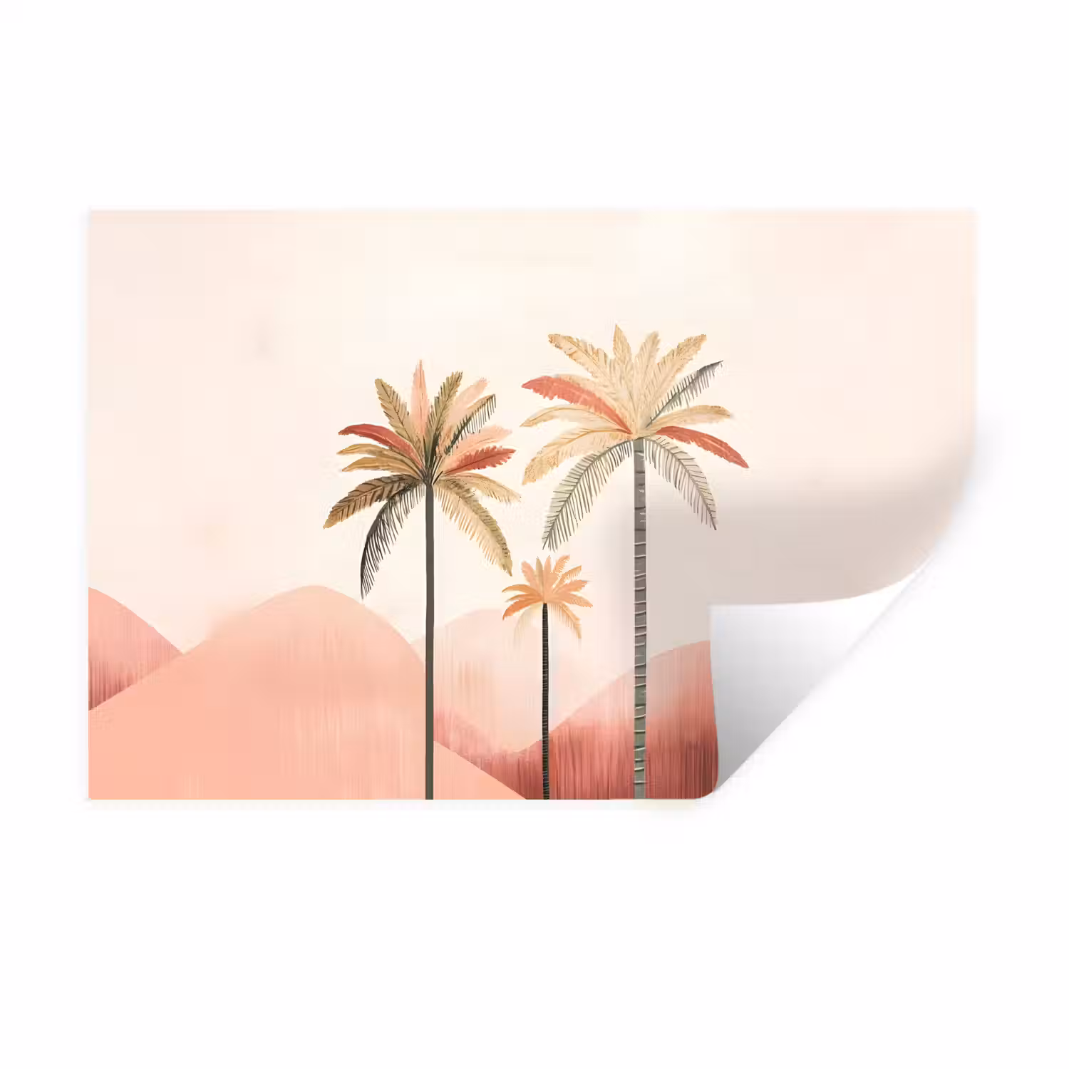 Palmbomen - Heuvels - Minimalistisch - Zachtroze Muursticker klein -3d