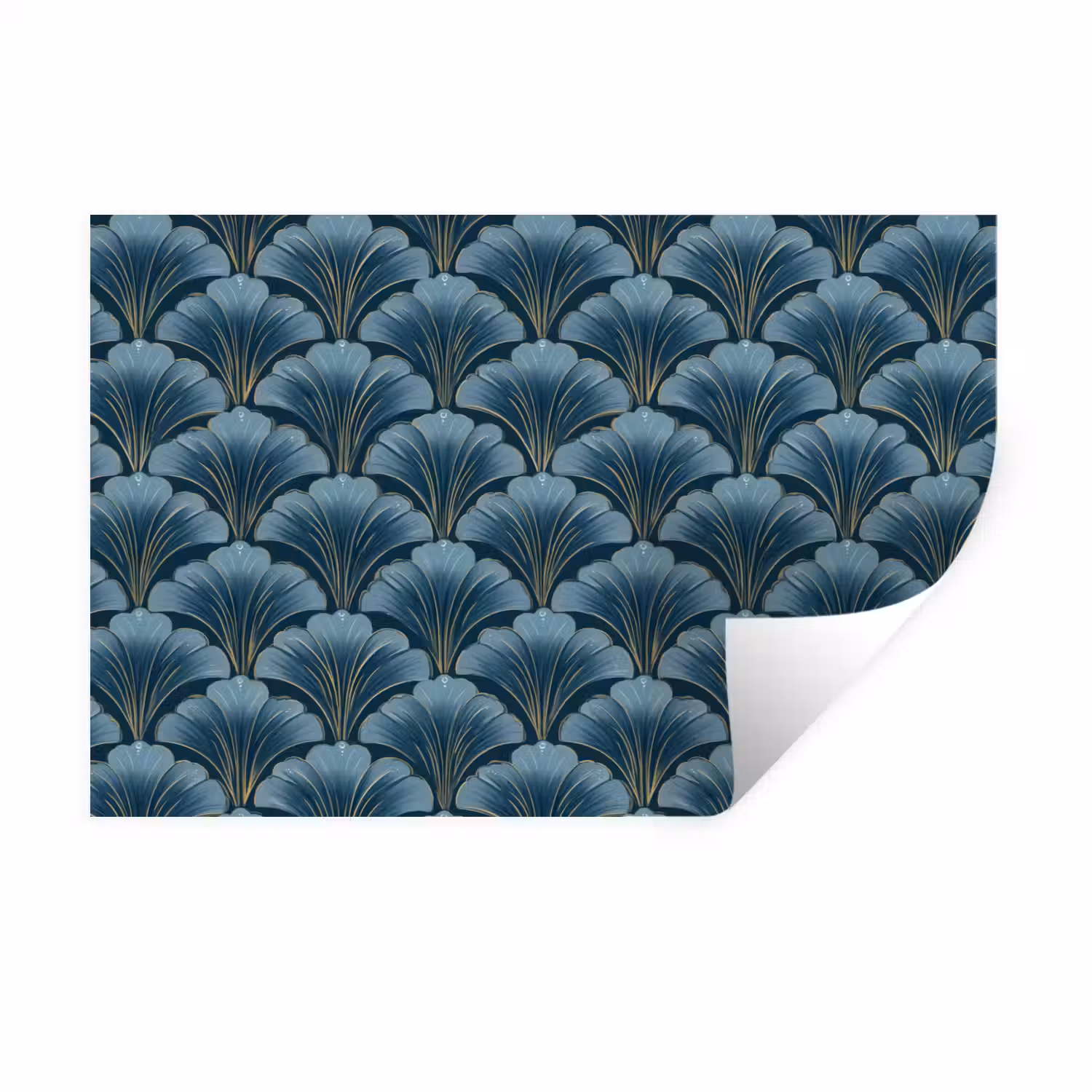 Patroon - Ginkgoblad - Blauw Muursticker klein 286 -3d